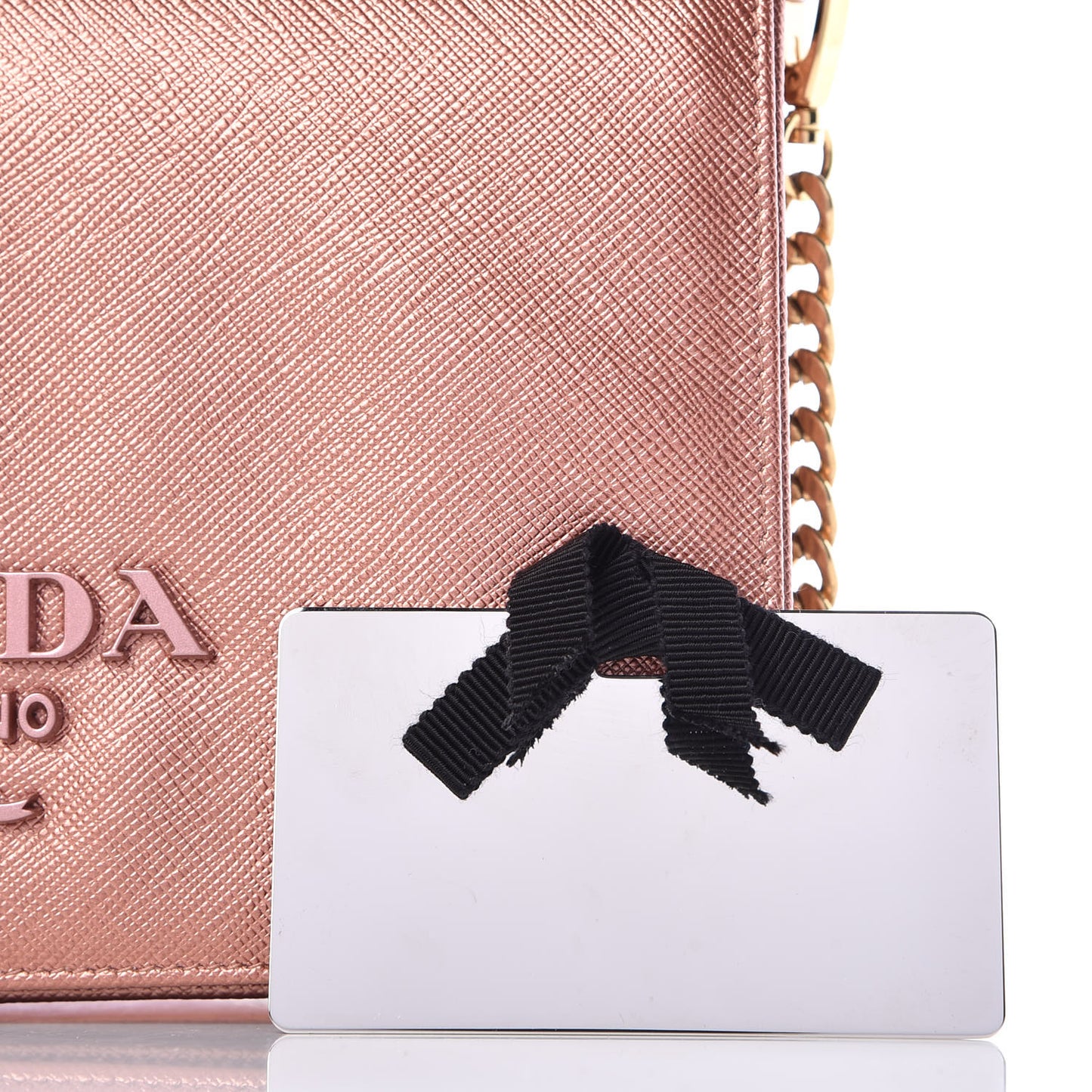Metallic Saffiano Lux Chain Wallet Antico Mordore