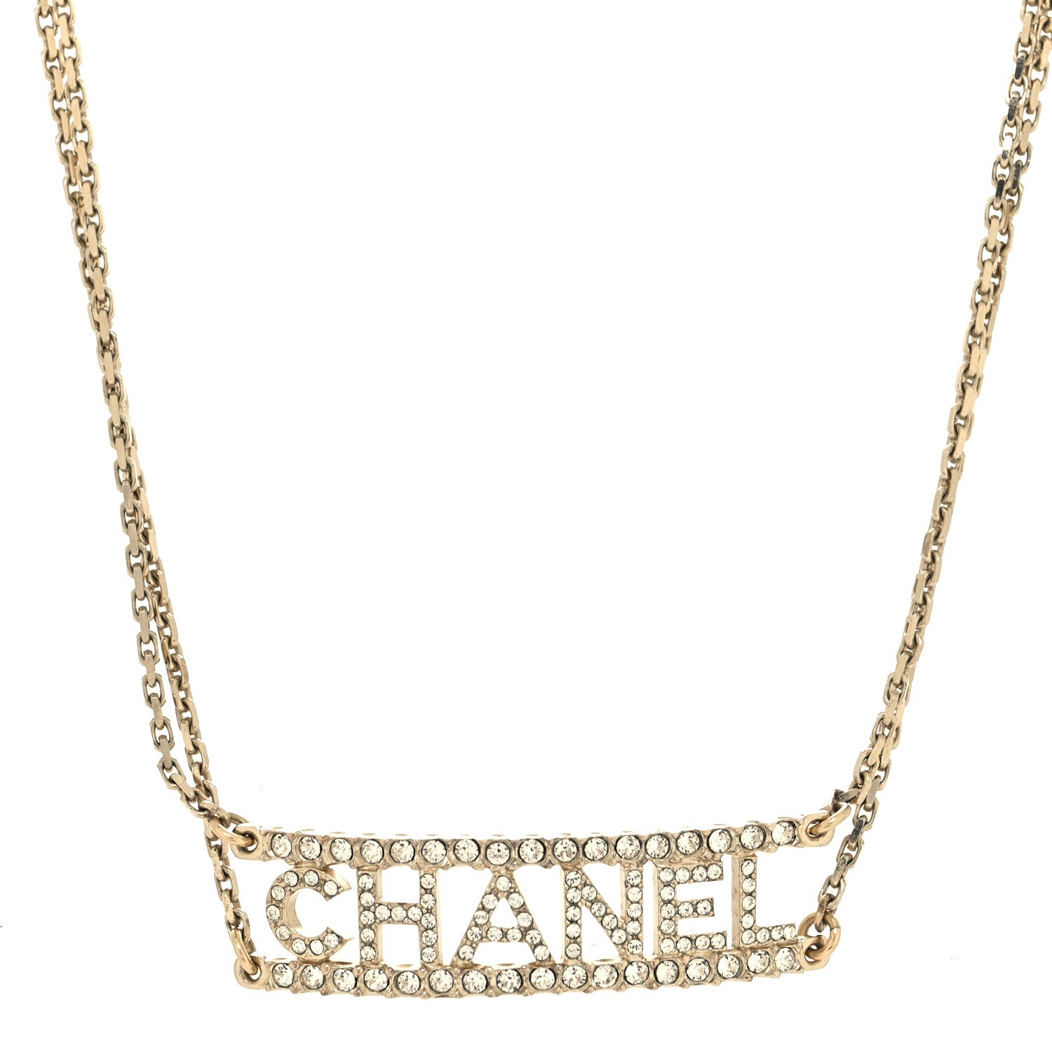 Chanel Metal Crystal Logo Choker Necklace Gold 2 of 5