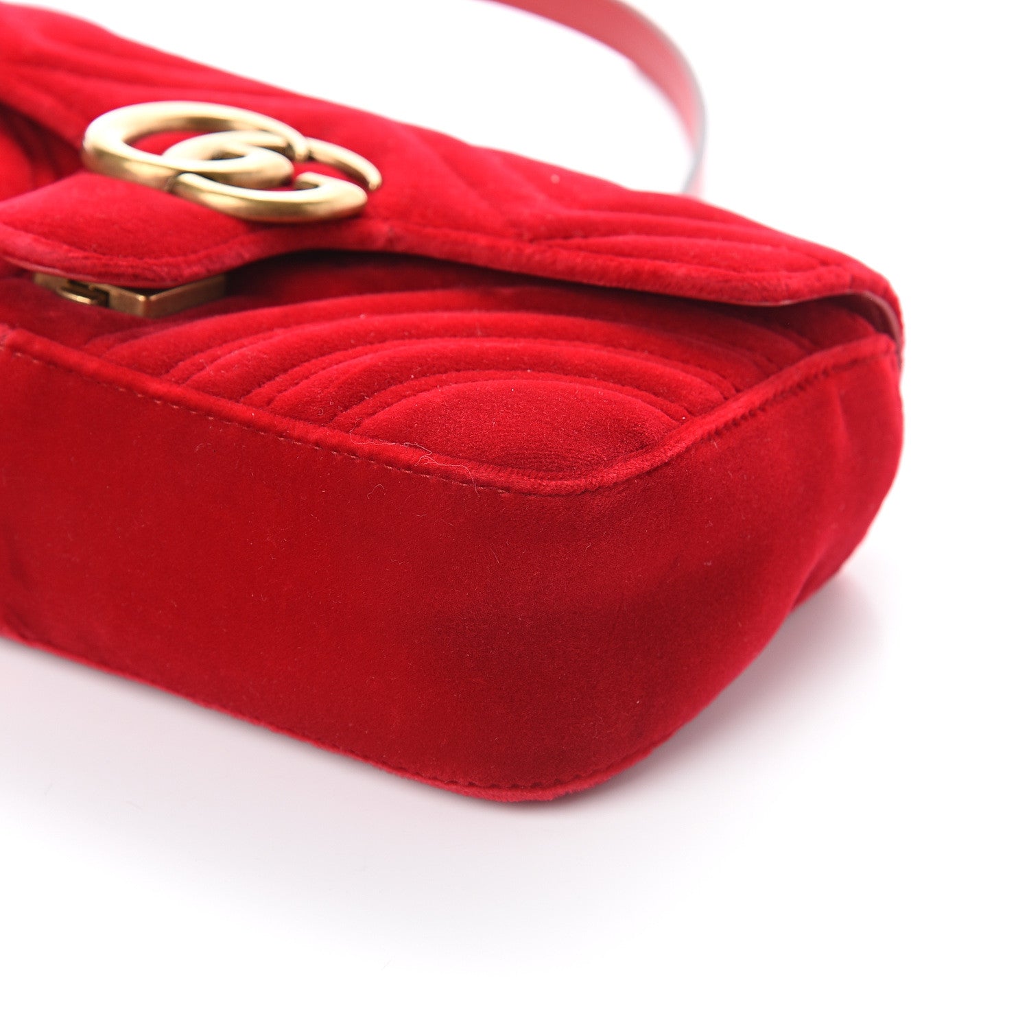 Gucci Velvet Matelasse Mini GG Marmont Shoulder Bag Hibiscus Red 8 of 8