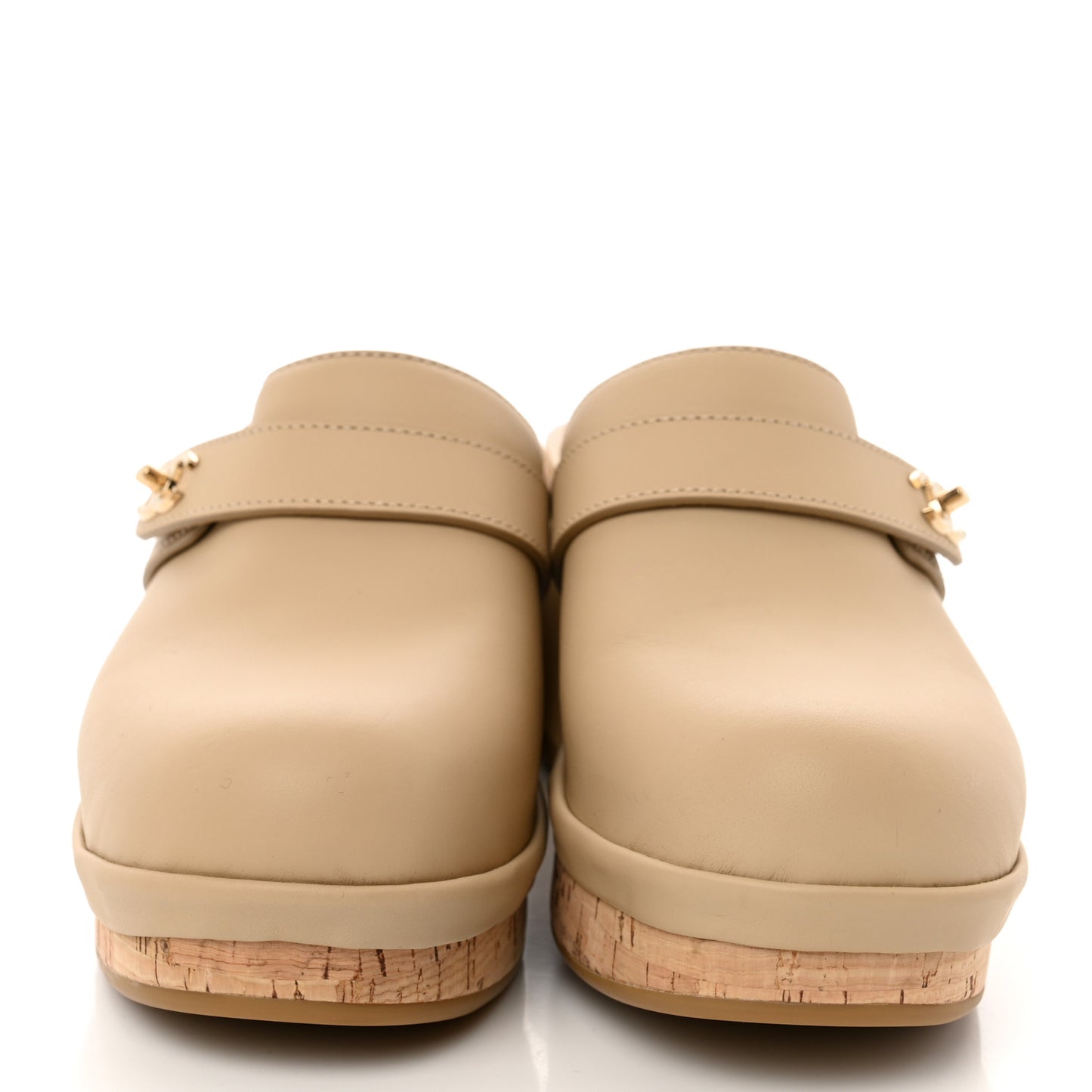 Calfskin CC Turn Lock Clogs 39 Beige