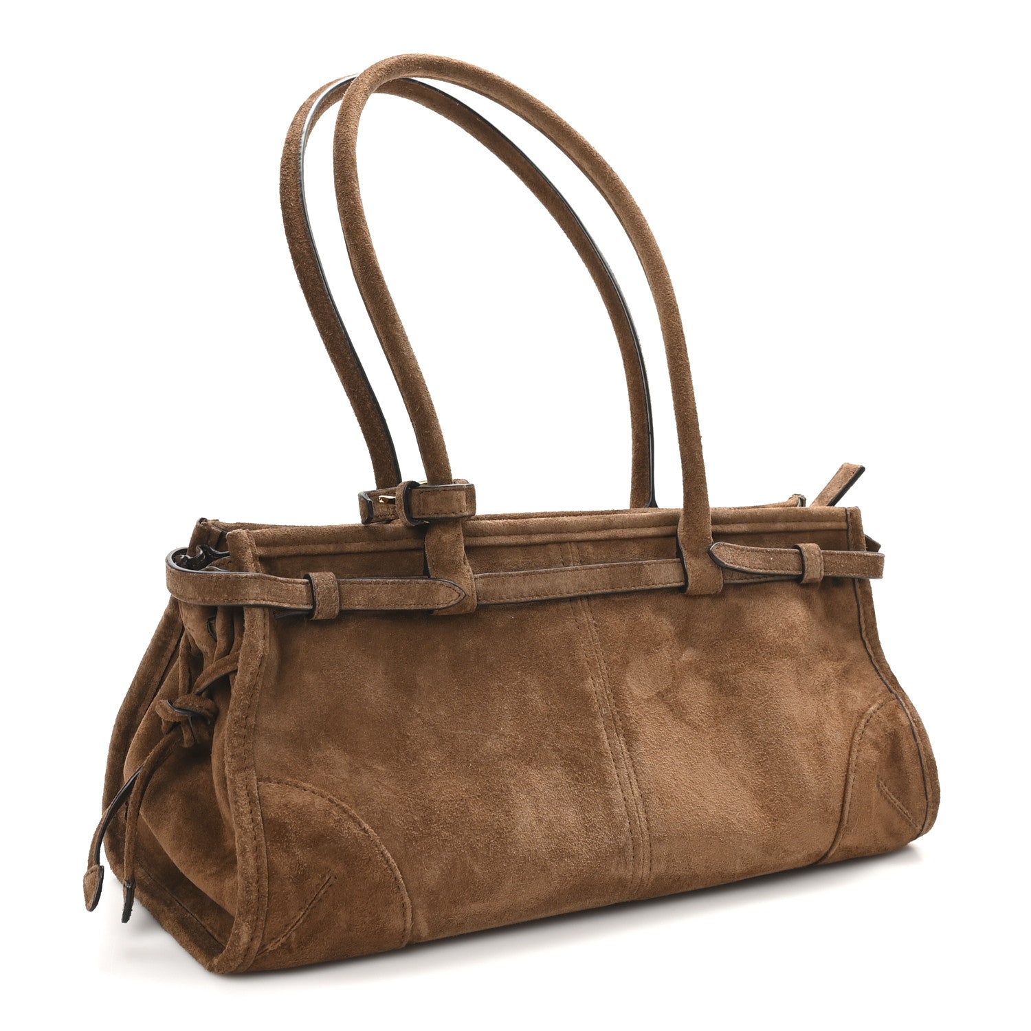 Prada Suede Triangle Medium Bonnie Shoulder Bag Cacao 2 of 8
