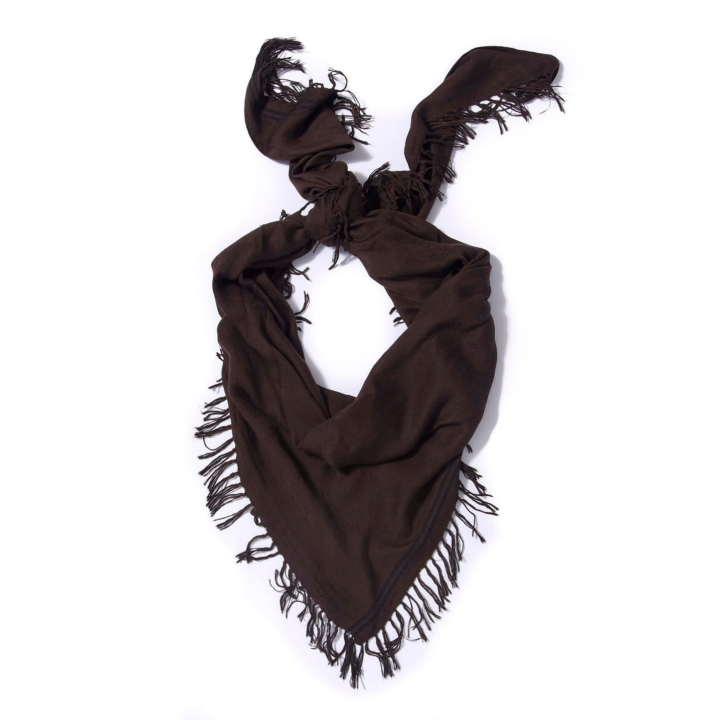 Modal Cashmere Monogram Fringe Scarf Dark Brown