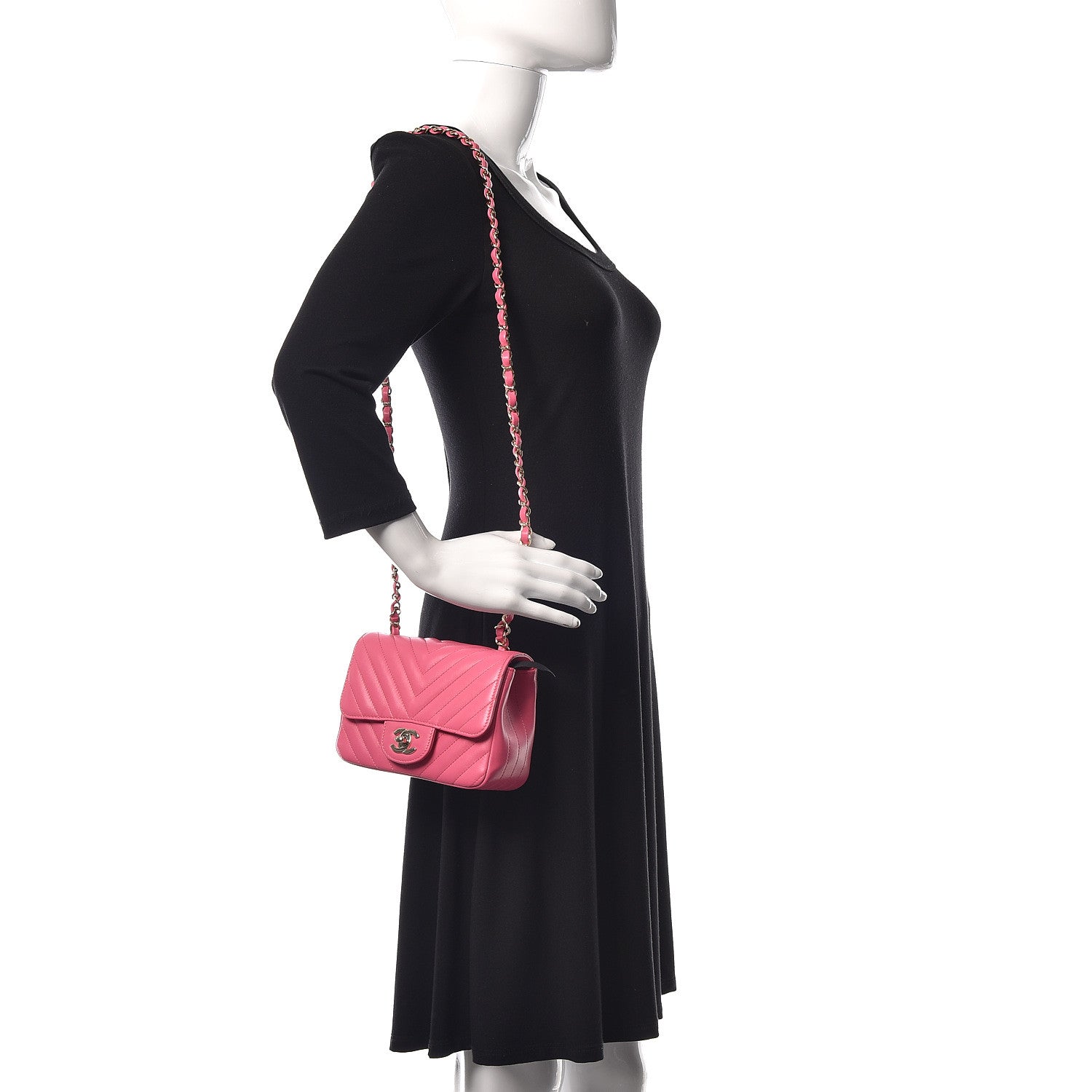 Chanel Lambskin Chevron Quilted Mini Square Flap Fuchsia 2 of 10