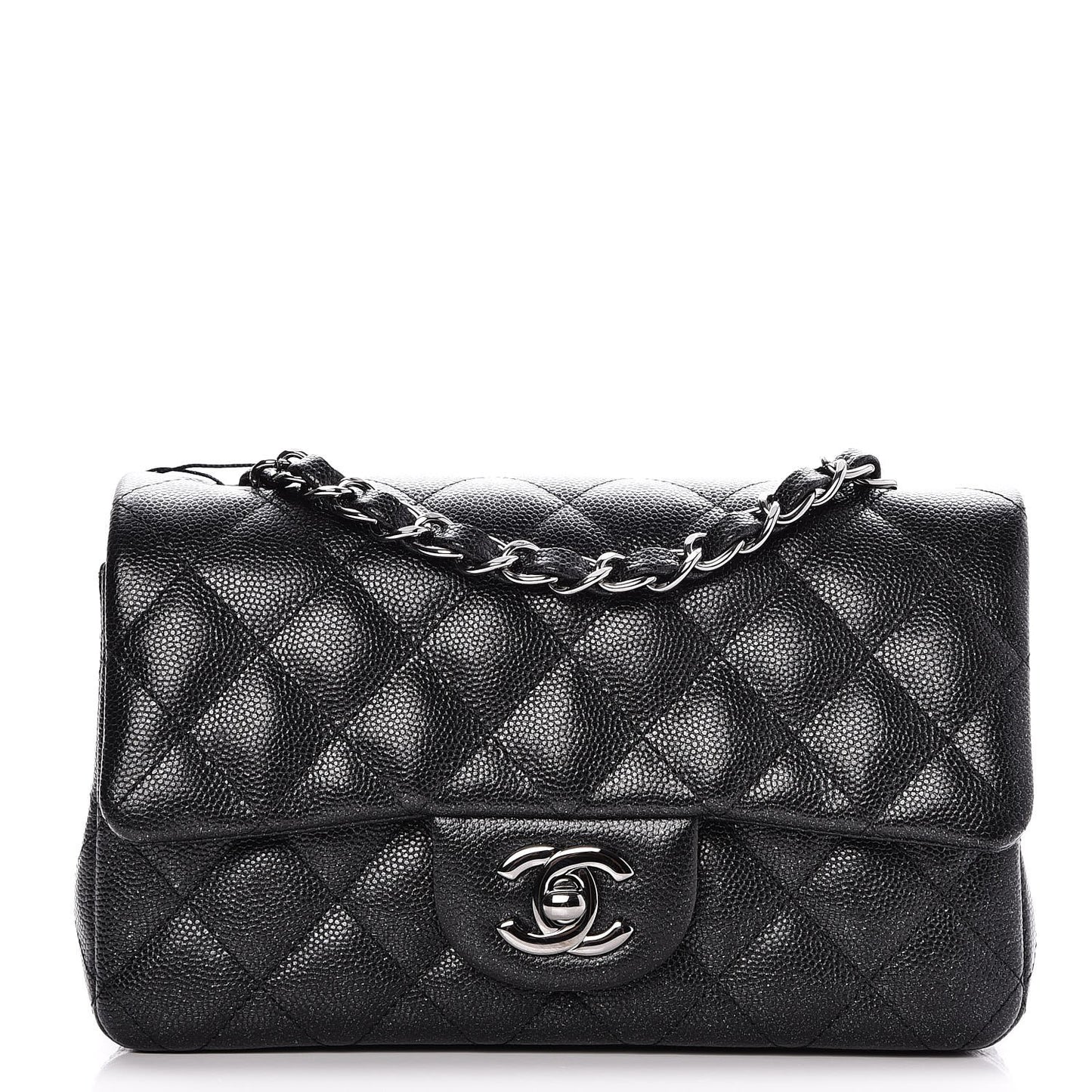 Iridescent Caviar Quilted Mini Rectangular Flap Black