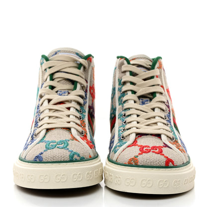 Gucci Linen Psychedelic Mini GG Monogram Mens 1977 Tennis High Top Sneakers 8 Multicolor Mystic White 2 of 7