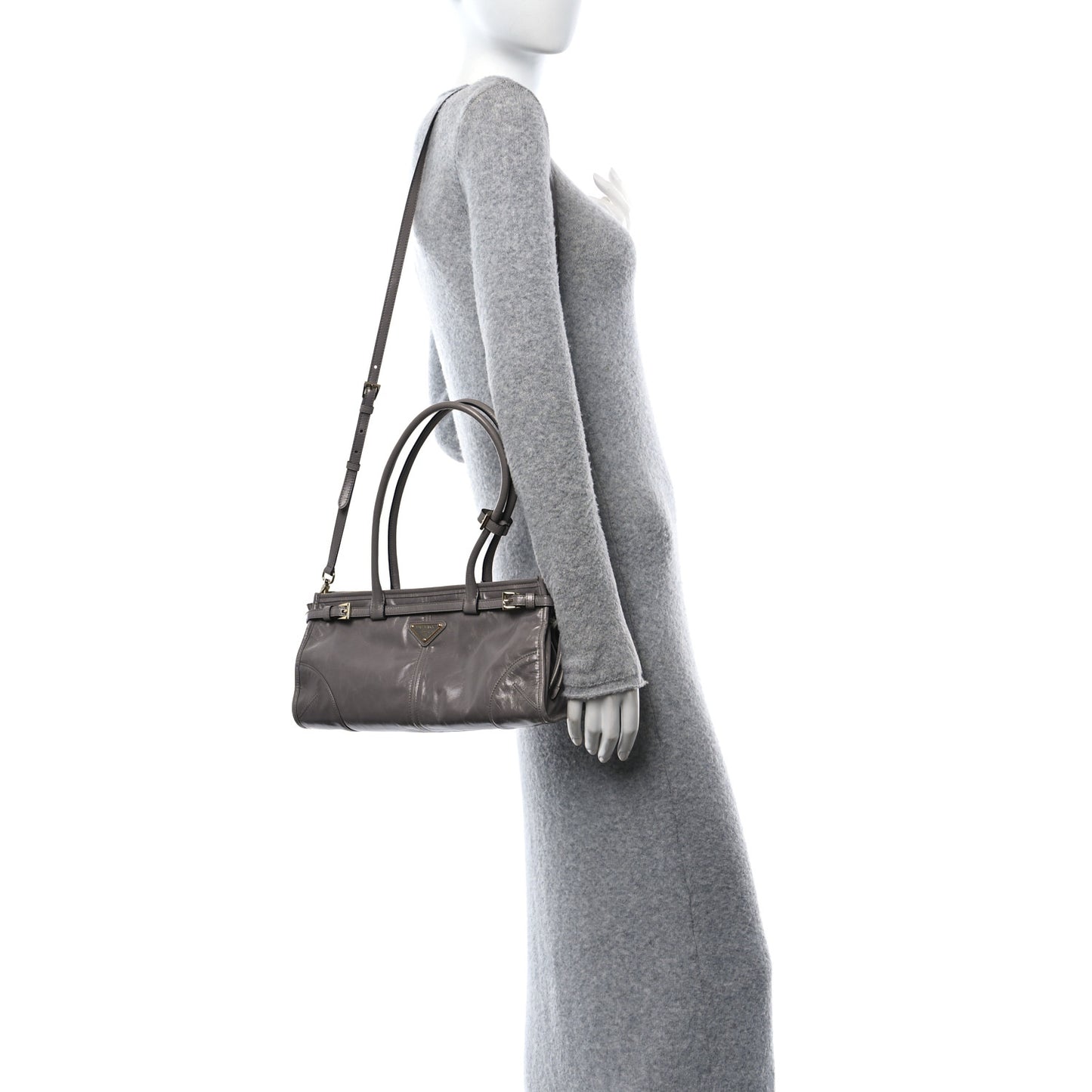 Glossy Calfskin Triangle Medium Bonnie Shoulder Bag Pewter