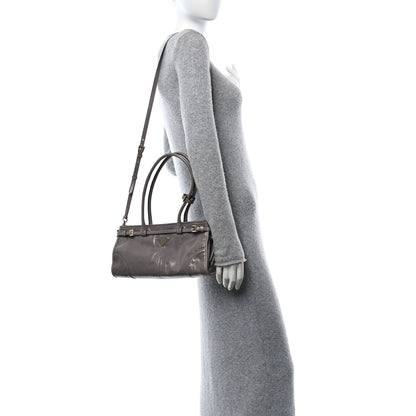 Prada Glossy Calfskin Triangle Medium Bonnie Shoulder Bag Pewter 3 of 10