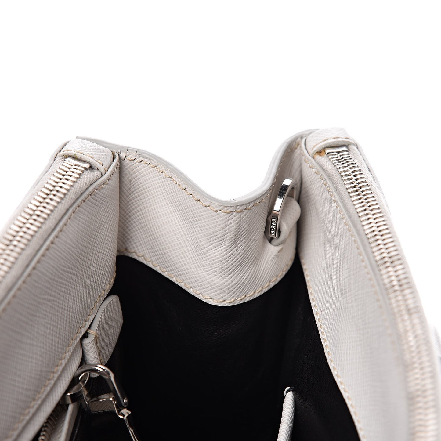 Saffiano Small Galleria Double Zip Tote Talco Black