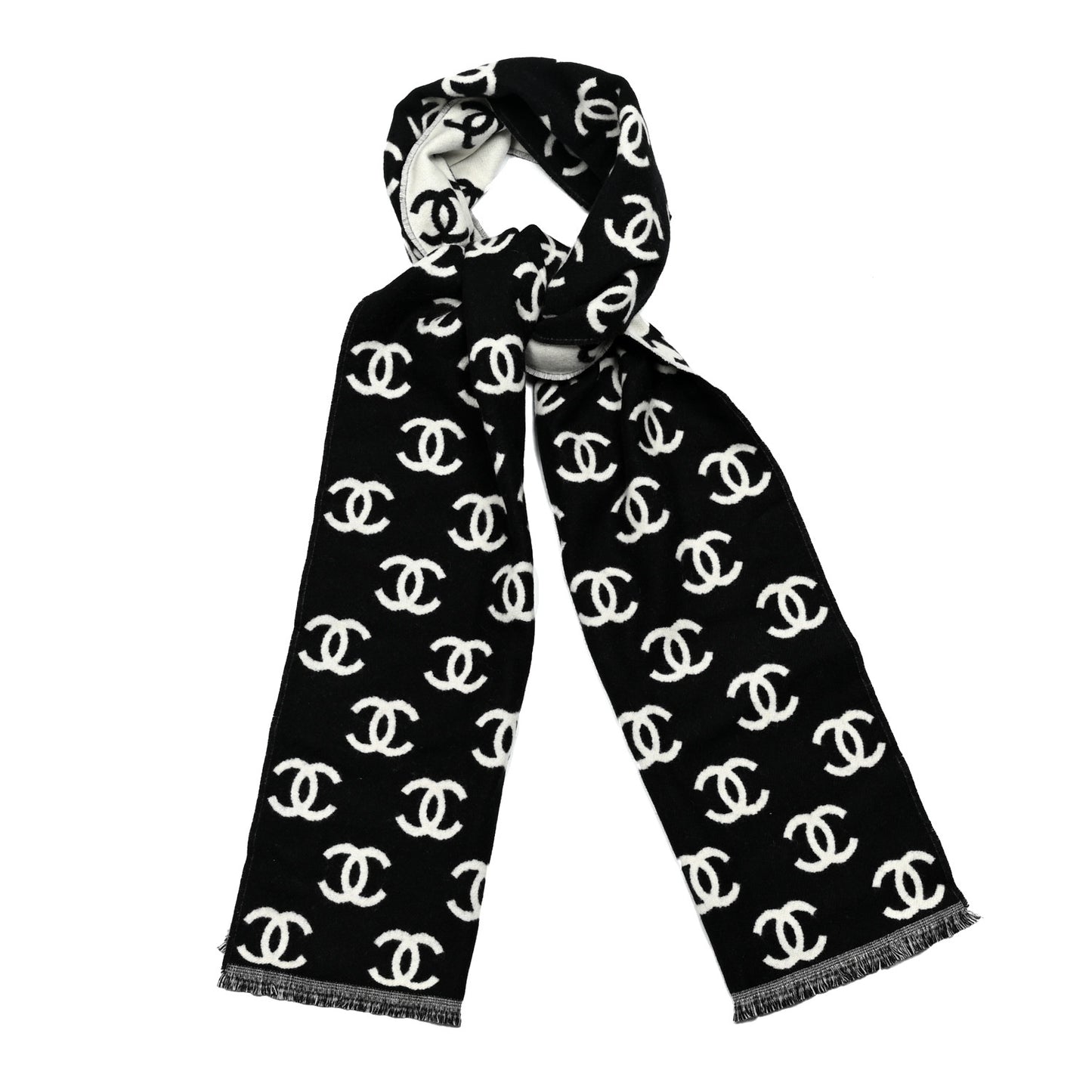 Wool Cashmere CC Scarf Black White