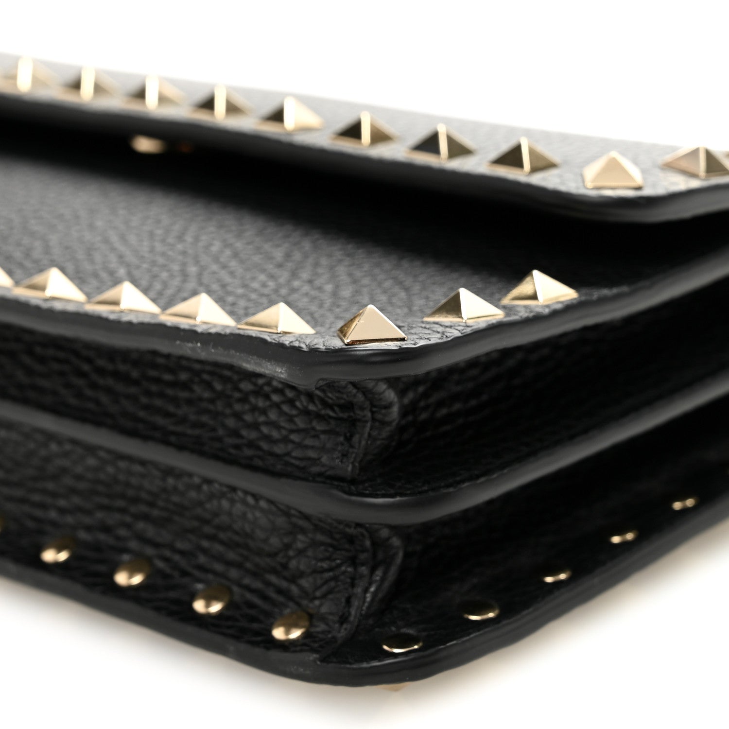 Valentino Garavani Pebbled Calfskin Rockstud Flap Wallet On Chain Black 10 of 11