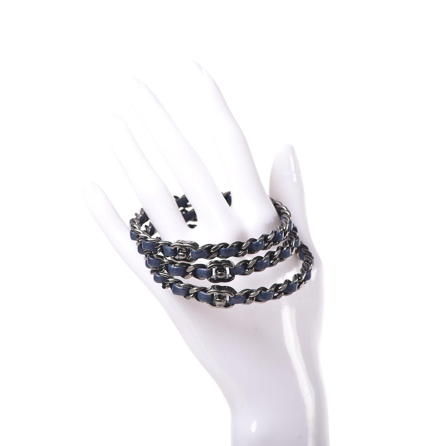 Lambskin Chain Turnlock CC Bangle Set of 3 Navy