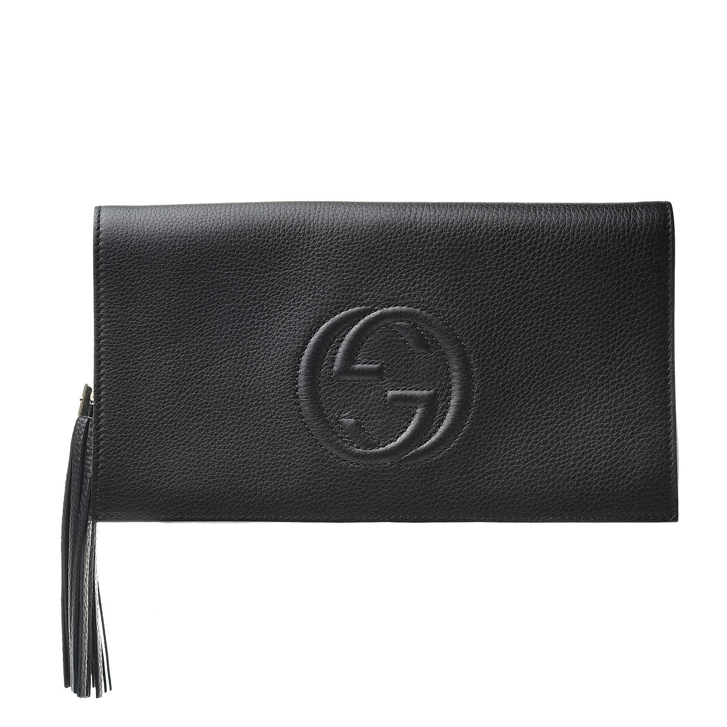 Pebbled Calfskin Medium Soho Clutch Black