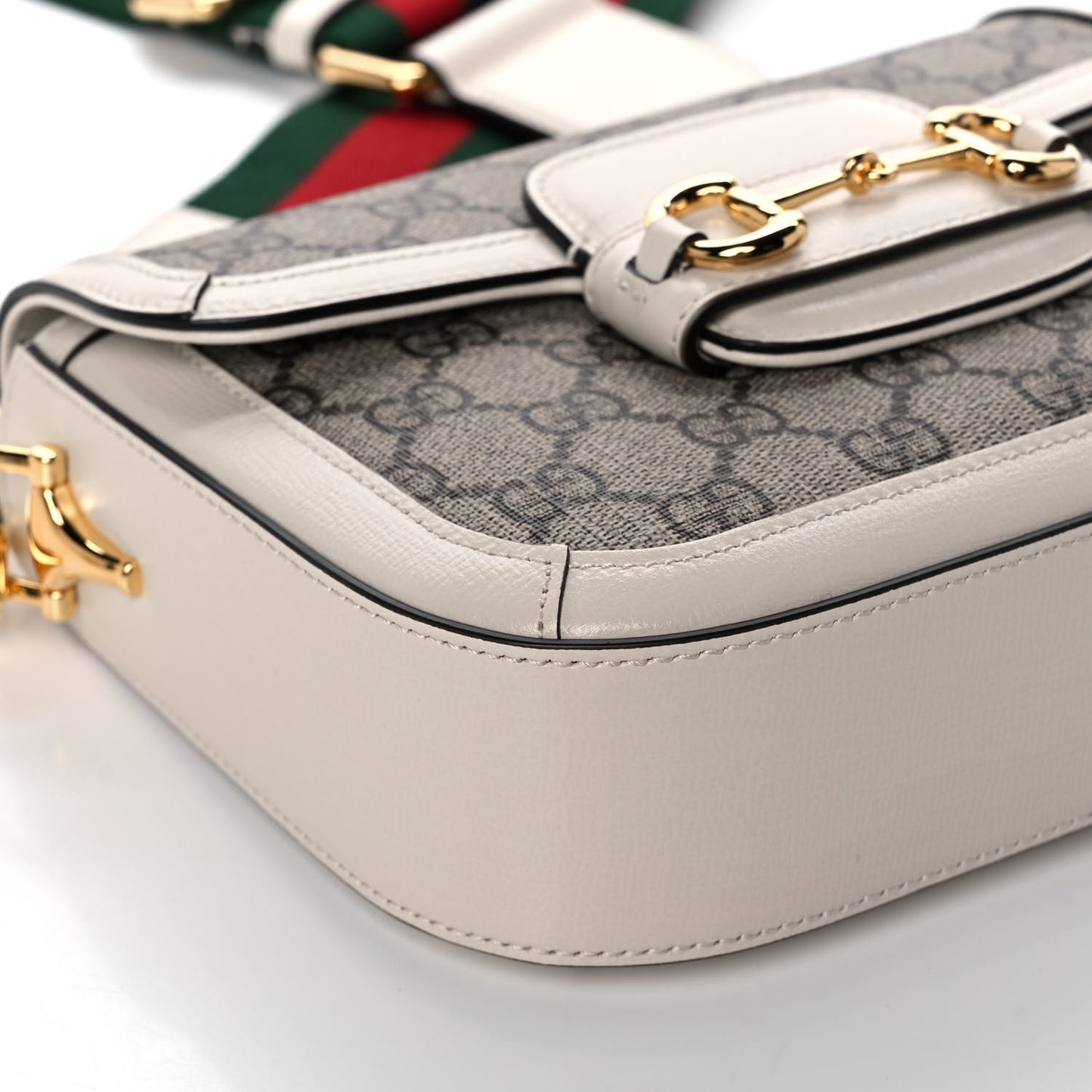 GG Supreme Monogram Web Mini Horsebit 1955 Shoulder Bag Beige Mystic White