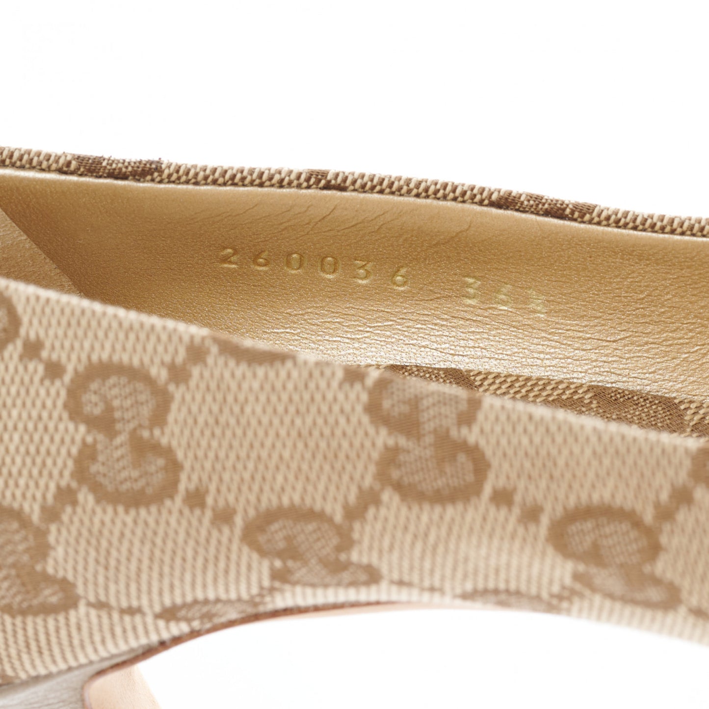 GG Monogram Horsebit Open Toe Pumps 36.5 Beige