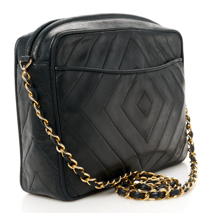 Chanel Lambskin Chevron Quilted Tassel Camera Case Black 4 of 12