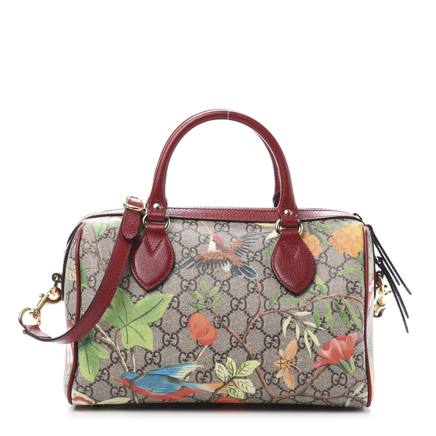 Gucci GG Supreme Monogram Tian Small Boston Beige Multicolor Red 1 of 11