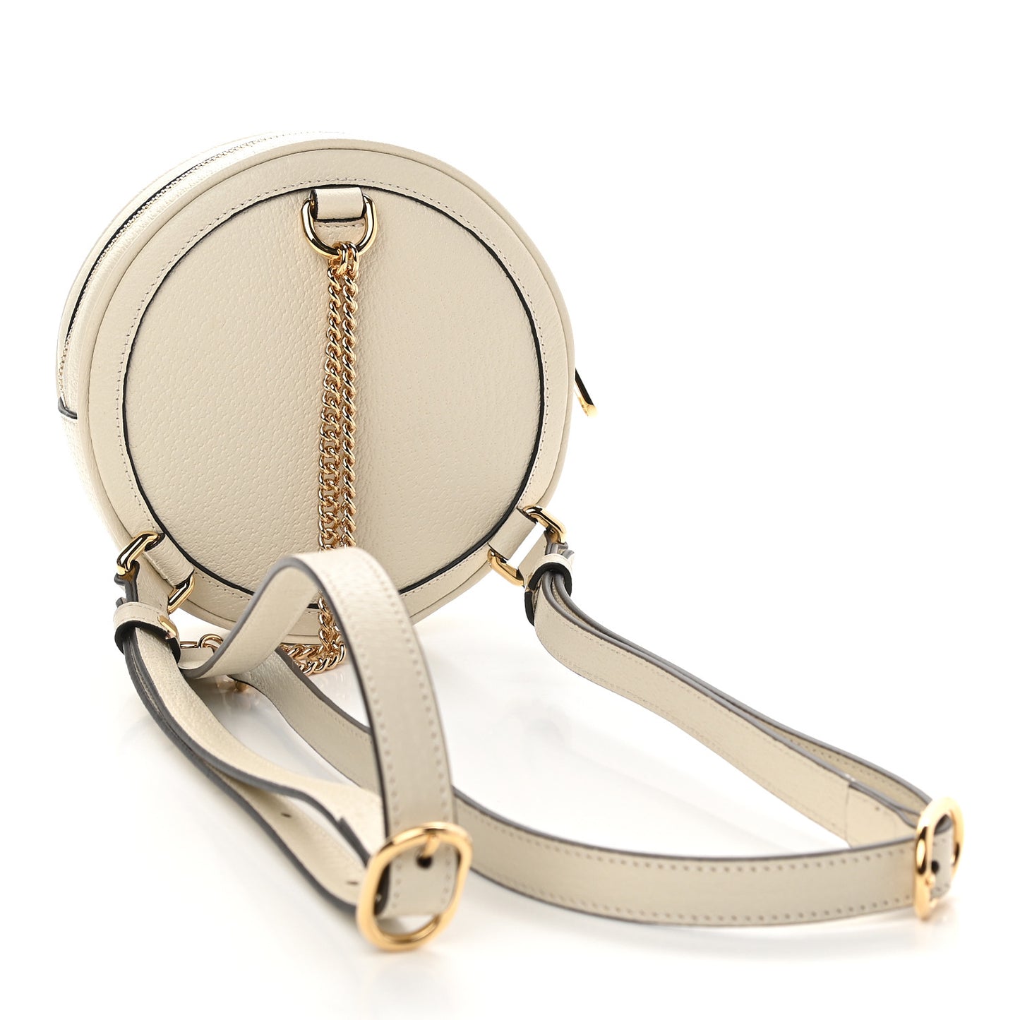 Textured Calfskin Web Mini Ophidia Round Backpack Mystic White