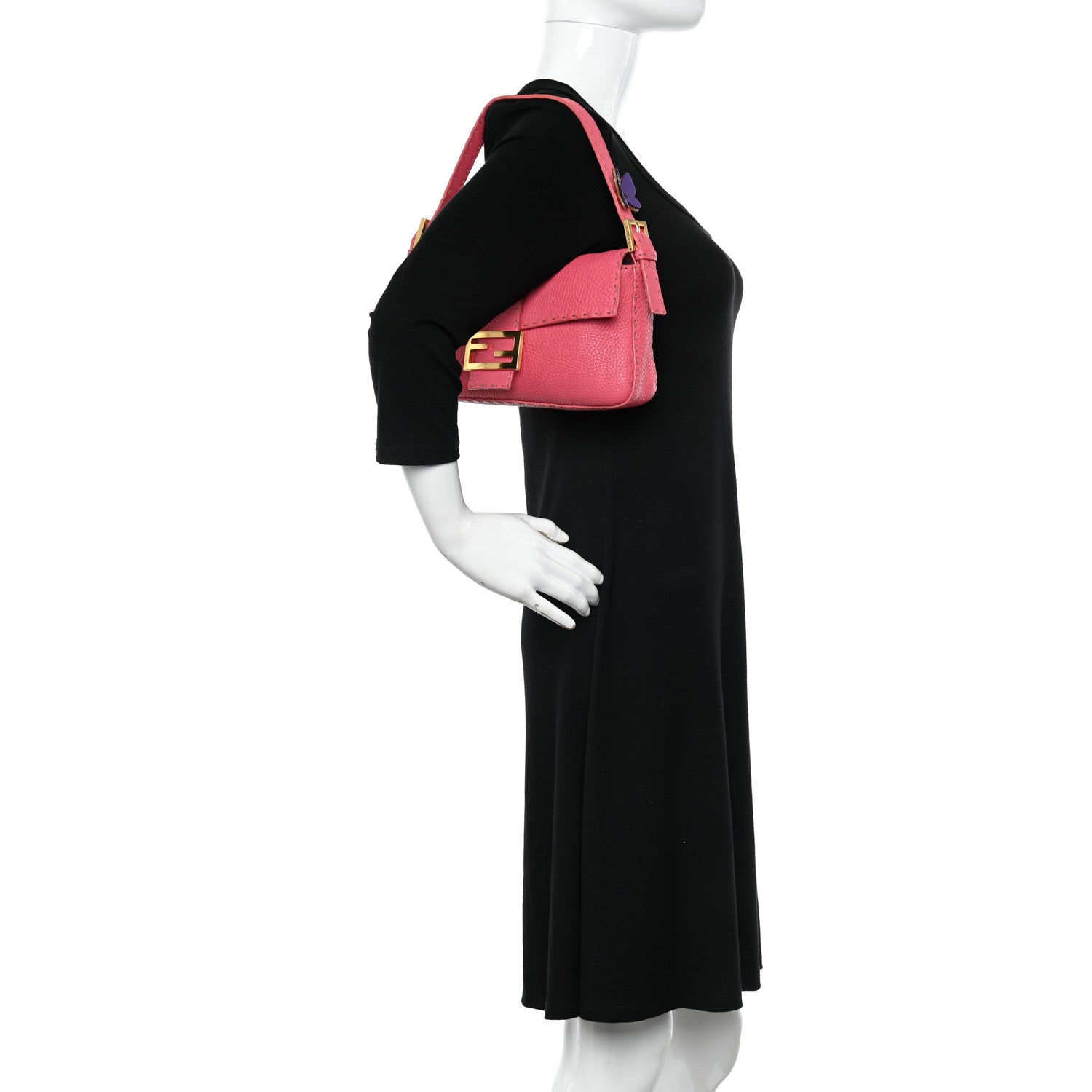 Fendi Calfskin Romano Selleria Baguette Pink 2 of 14