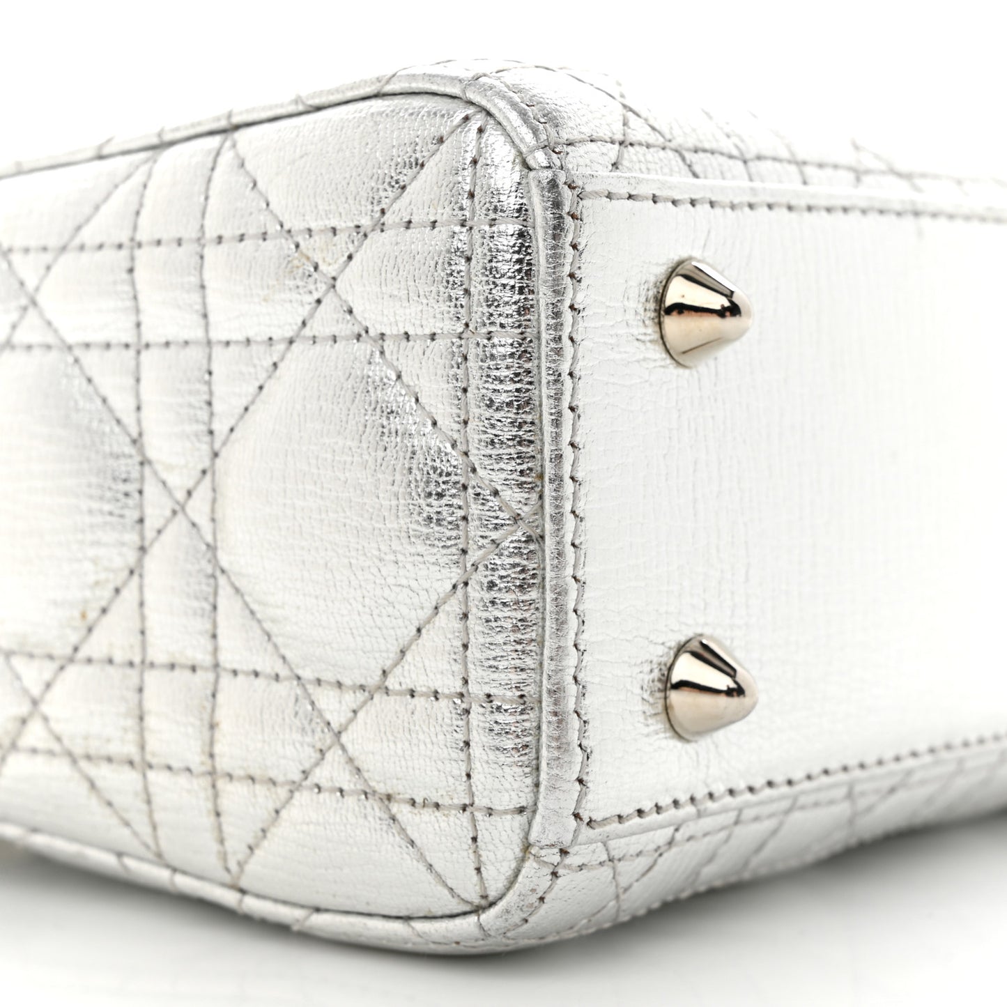Metallic Grained Calfskin Cannage Small Lucky Badges My Lady Dior Silver