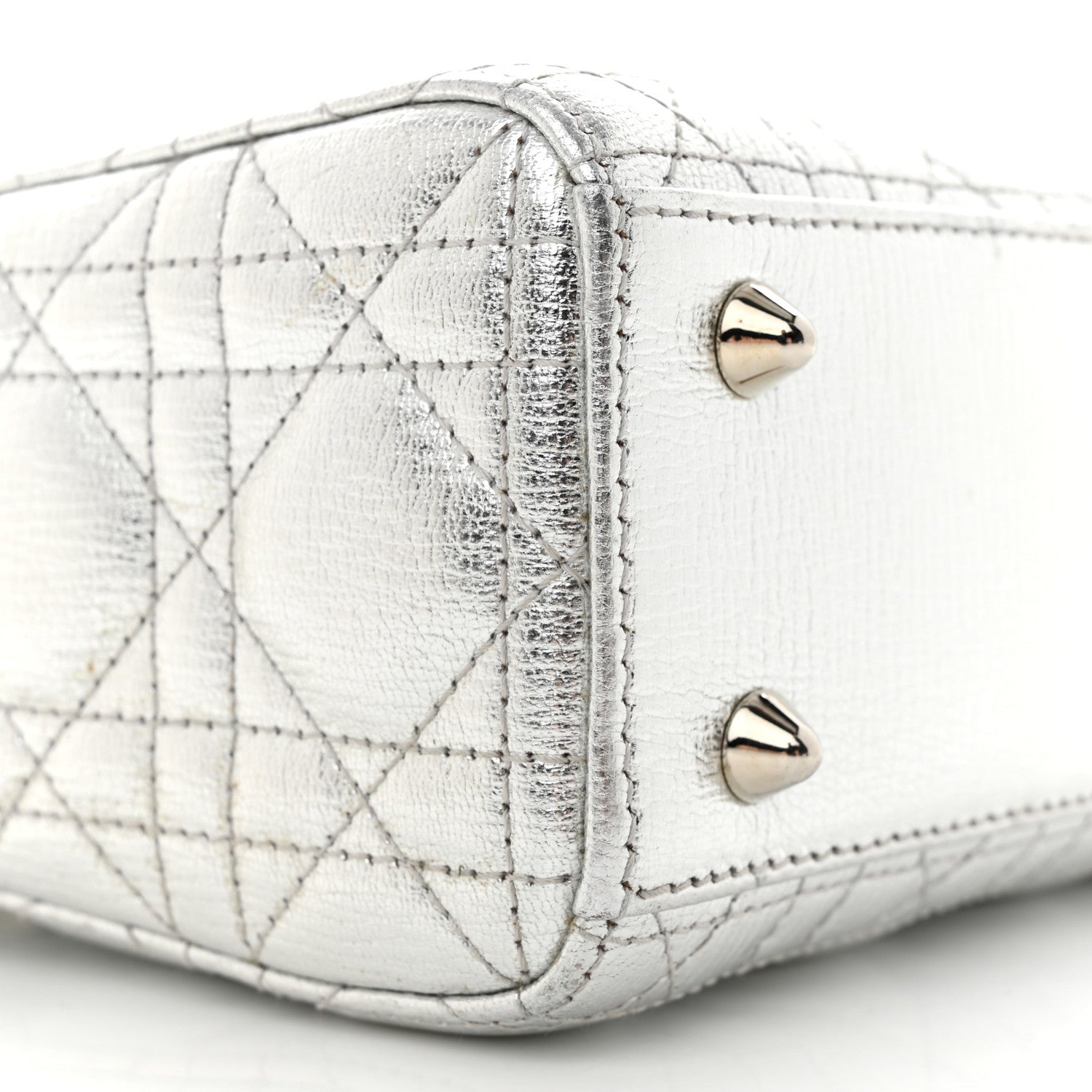 Christian Dior Metallic Grained Calfskin Cannage Small Lucky Badges My Lady Dior Silver 9 of 15