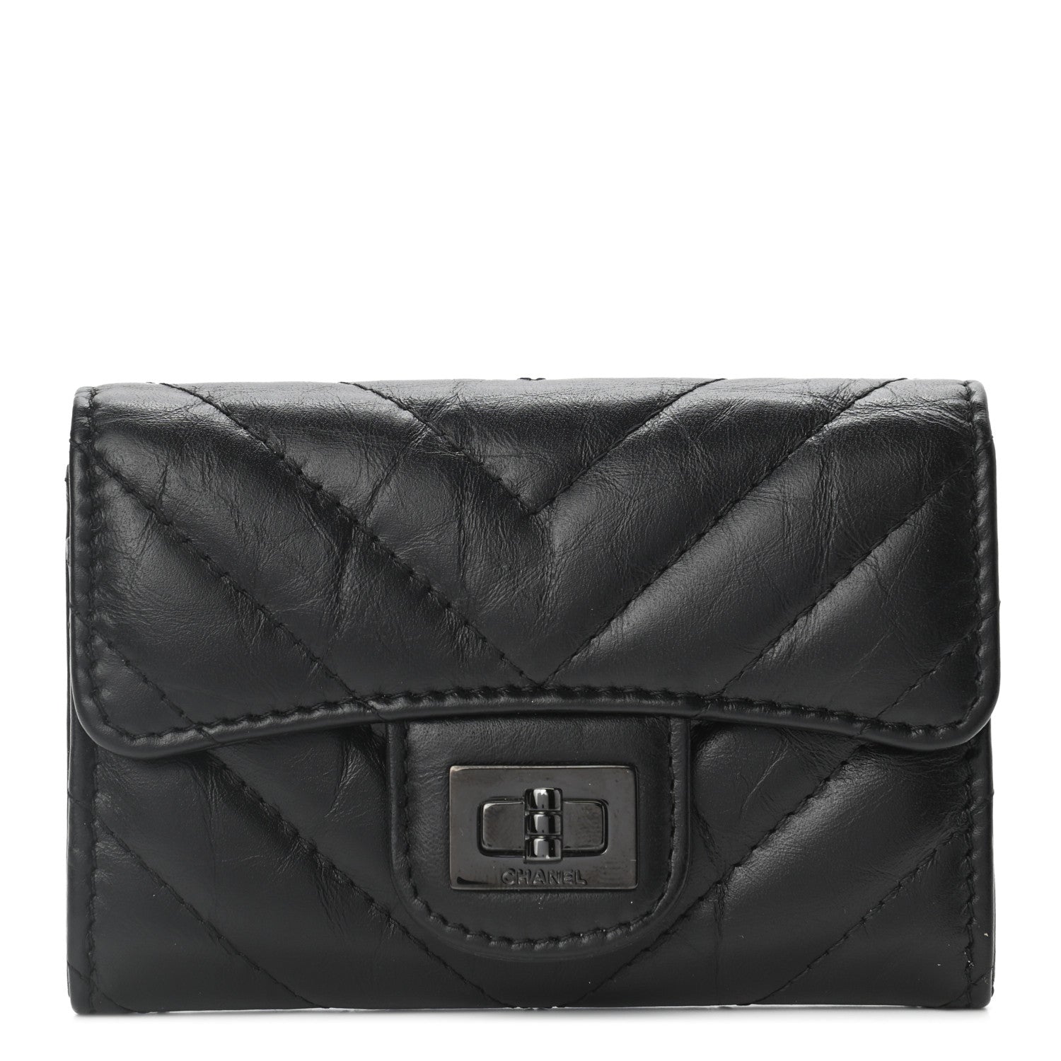 Chanel Aged Calfskin Chevron Quilted Reissue Flap Card Holder So Black 1 of 8