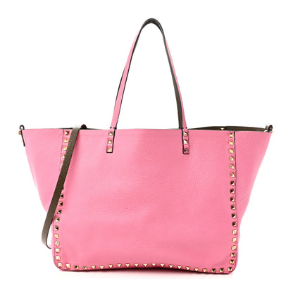 Valentino Garavani Grained Calfskin Medium Rockstud Reversible Tote Army Green Pink 3 of 16