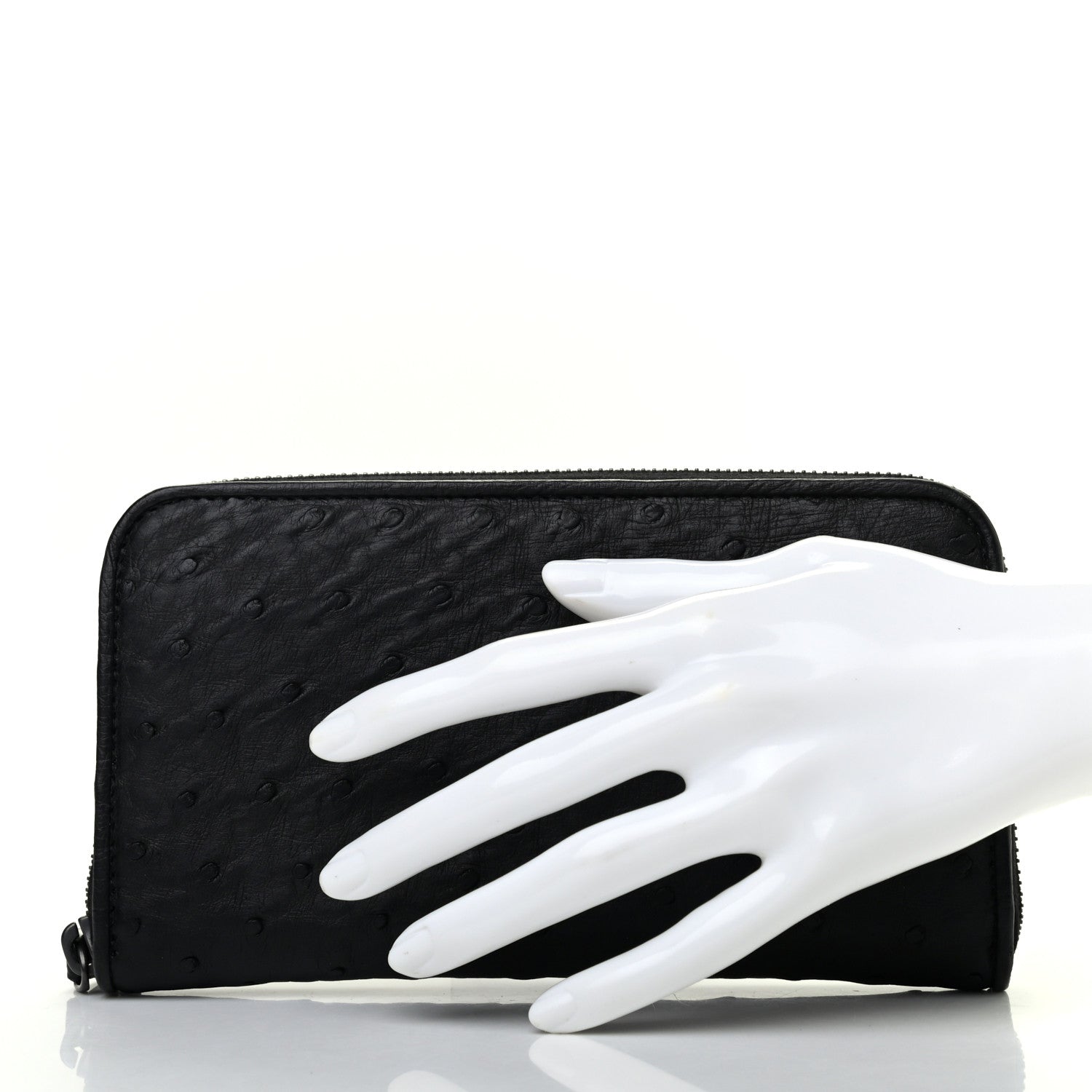 Bottega Veneta Ostrich Zip Around Wallet Black 2 of 8