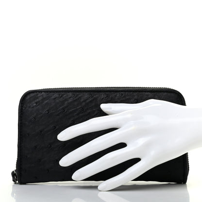 Bottega Veneta Ostrich Zip Around Wallet Black 2 of 8