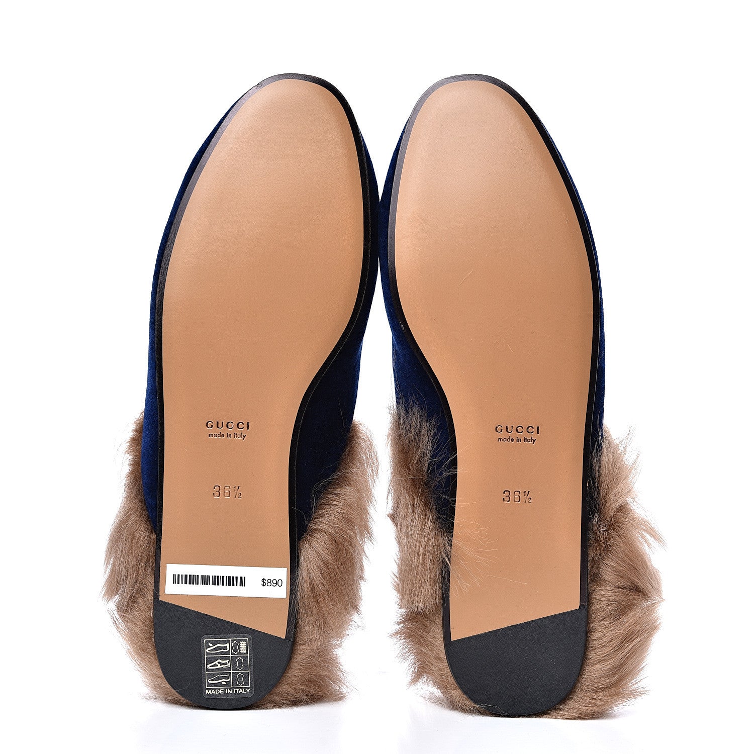 Gucci Velvet Fur Womens Princetown Slippers 36.5 Cobalt Blue 5 of 8