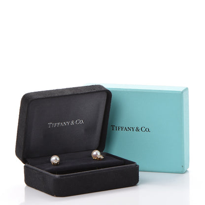 Tiffany 18K Yellow Gold Diamond Akoya 7mm Aria Pearl Earrings 6 of 6