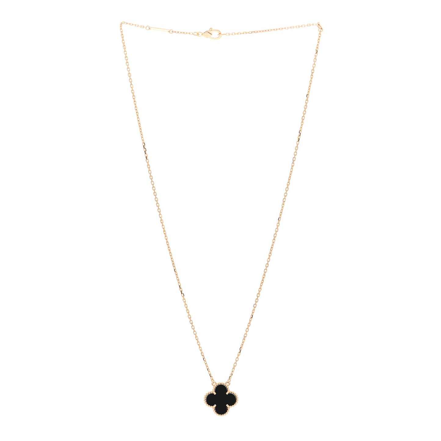 18K Yellow Gold Black Onyx Vintage Alhambra Pendant Necklace