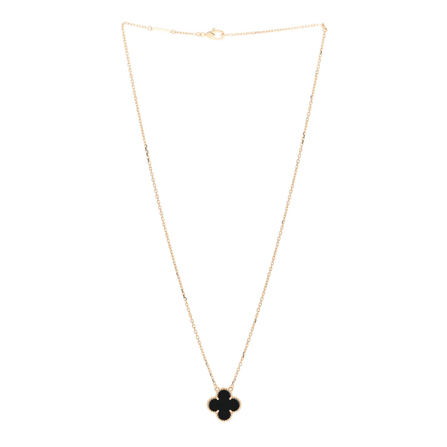 Van Cleef & Arpels 18K Yellow Gold Black Onyx Vintage Alhambra Pendant Necklace 3 of 6