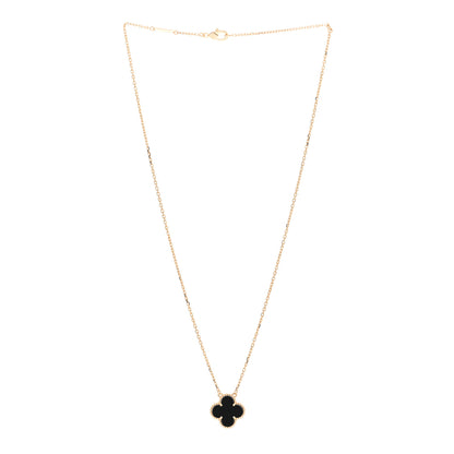 Van Cleef & Arpels 18K Yellow Gold Black Onyx Vintage Alhambra Pendant Necklace 3 of 6