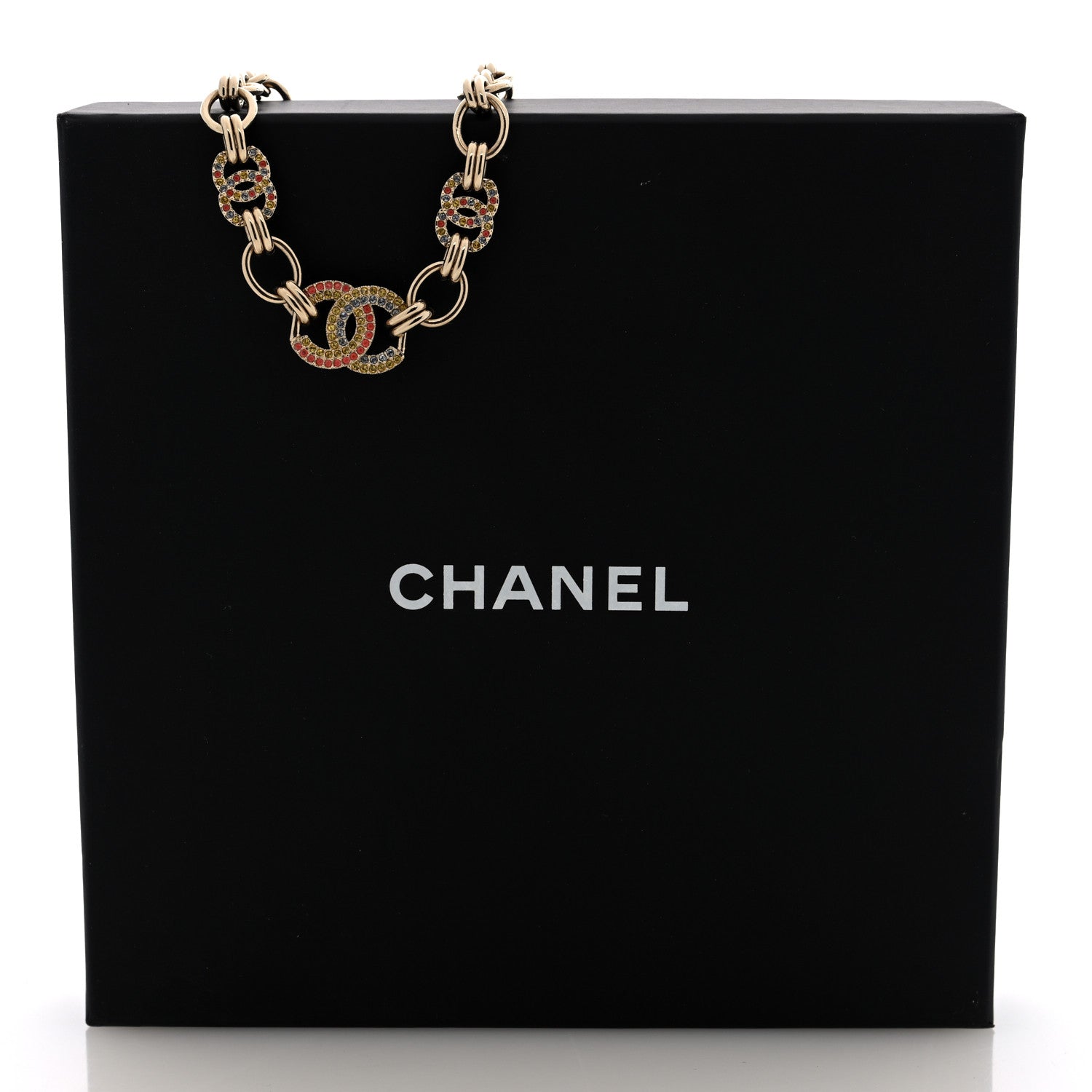Chanel Crystal Chain CC Choker Necklace Gold Multicolor 5 of 5