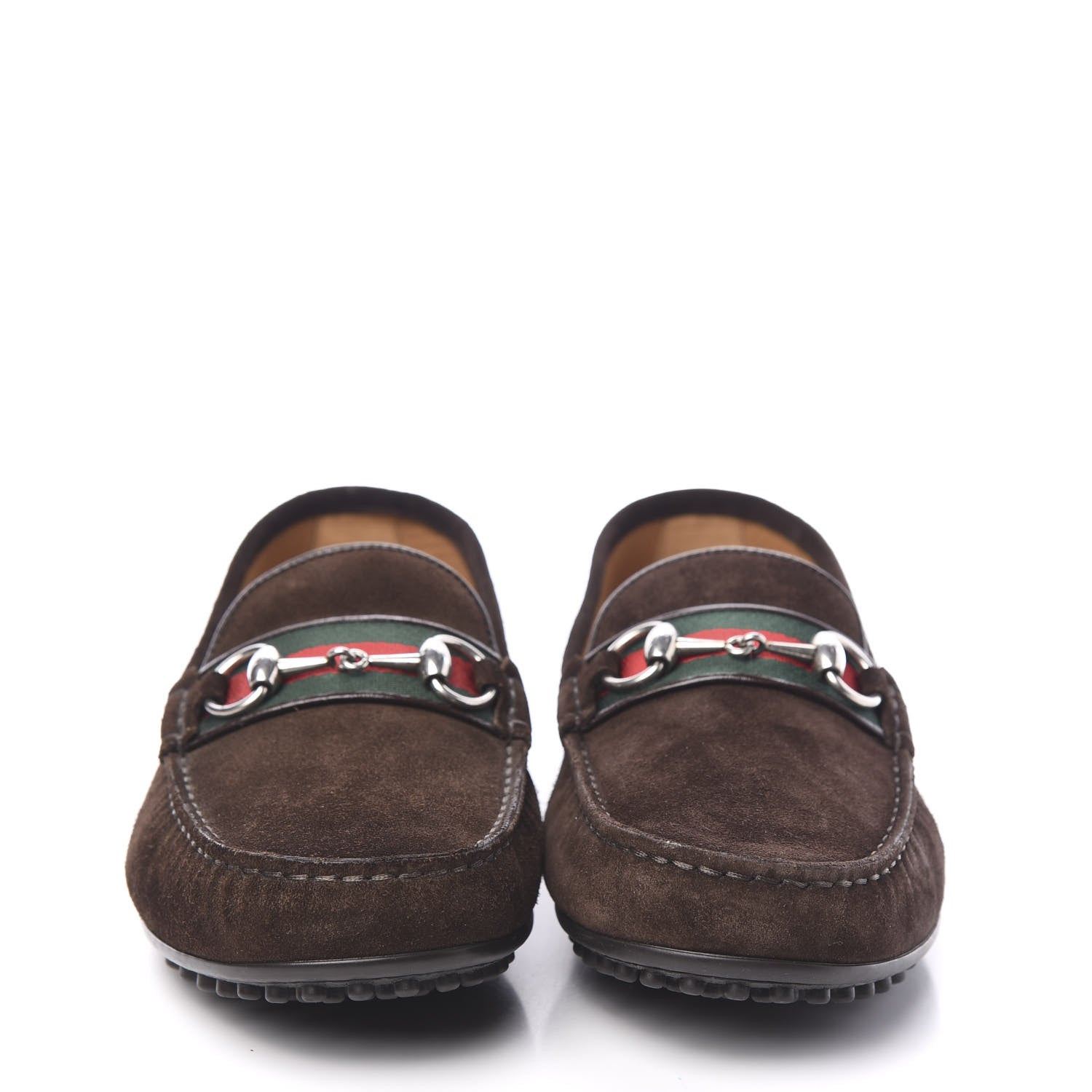 Gucci Suede Web Mens Horsebit Driver Loafers 8.5 Cocoa 2 of 9