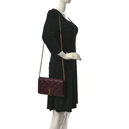 Saint Laurent Lambskin Diamond Quilted Becky Chain Wallet in Burgundy 2 of 9