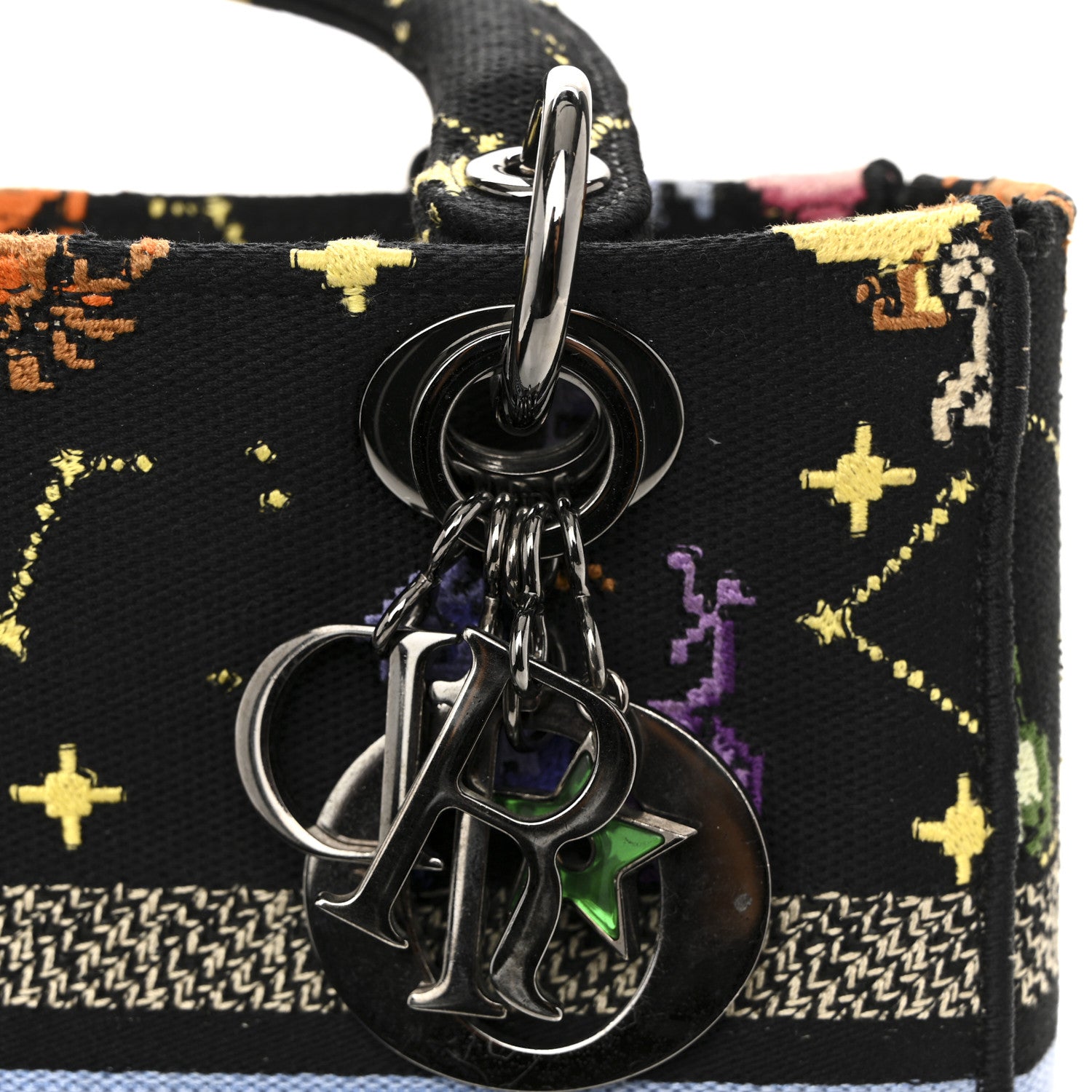 Christian Dior Canvas Pixel Zodiac Embroidered Medium Lady D-Lite Nero Multicolor 12 of 14