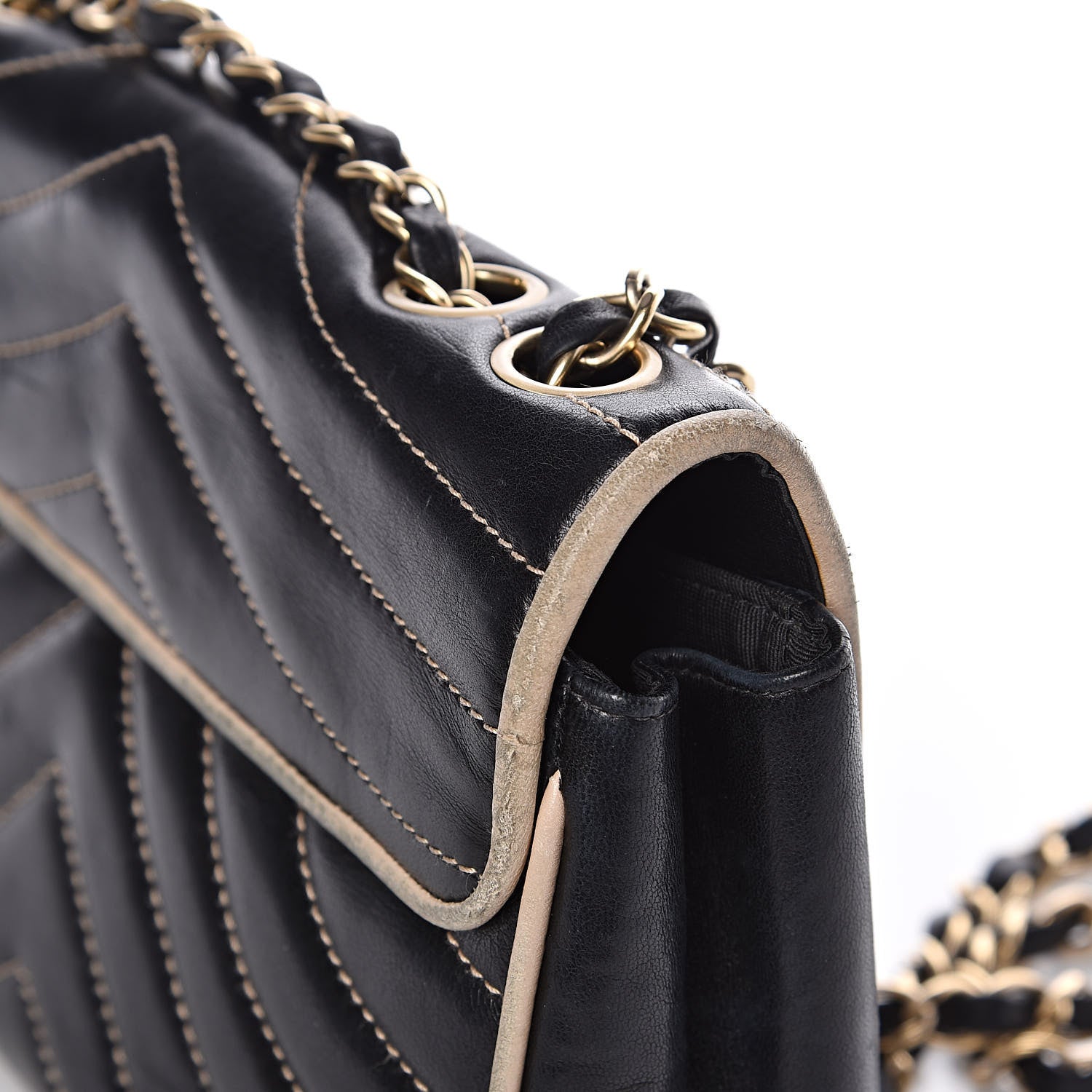 Chanel Lambskin Chevron Small Single Flap Bag Black Beige 15 of 16