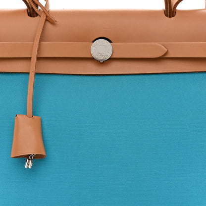 Hermes Vache Hunter Toile Herbag Zip 31 PM Bleu Azteque Menthe 10 of 12