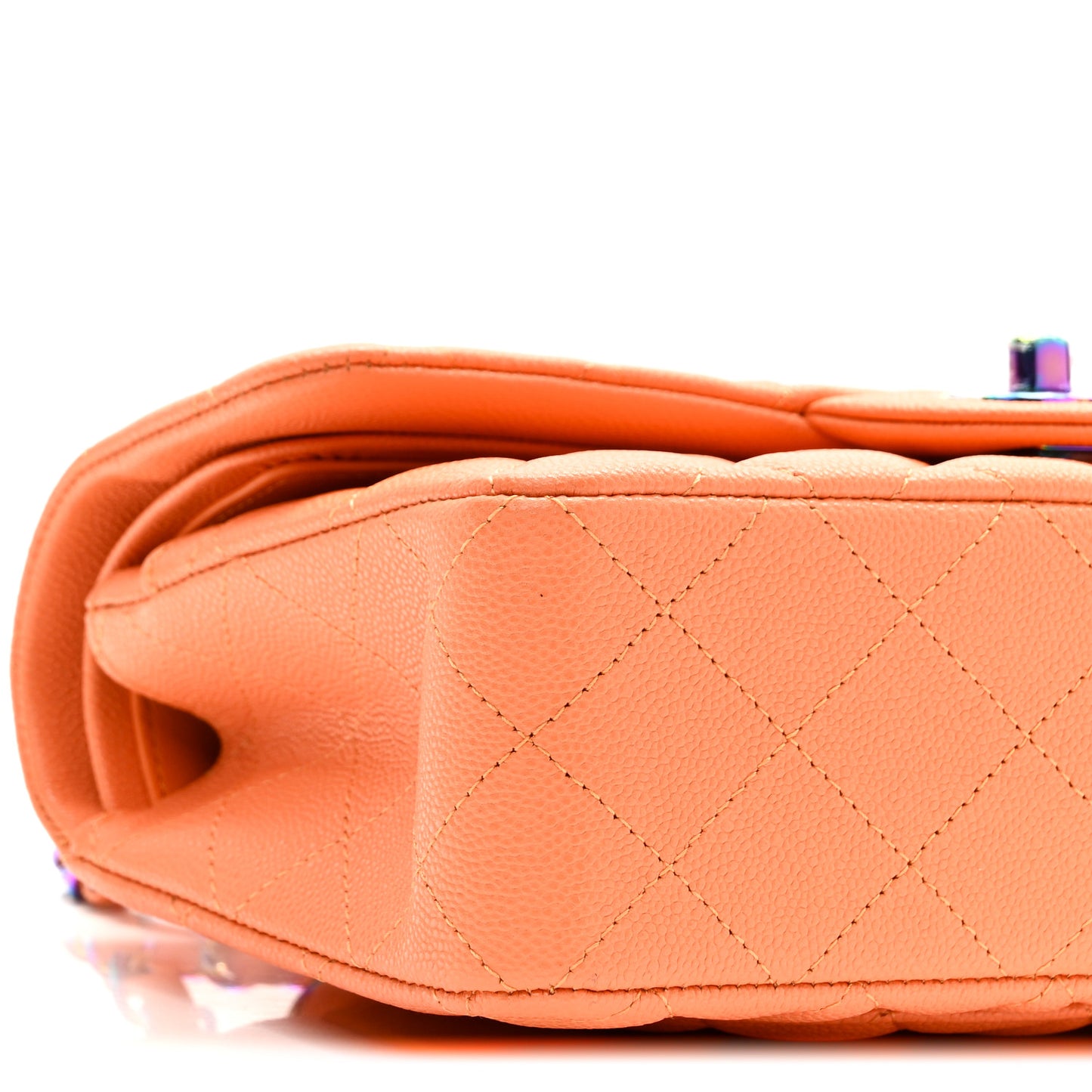 Caviar Quilted Rainbow CC Small Double Flap Orange