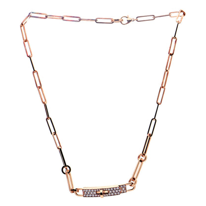 Hermes 18K Rose Gold Diamond Pave Kelly Chaine Choker Necklace 3 of 9