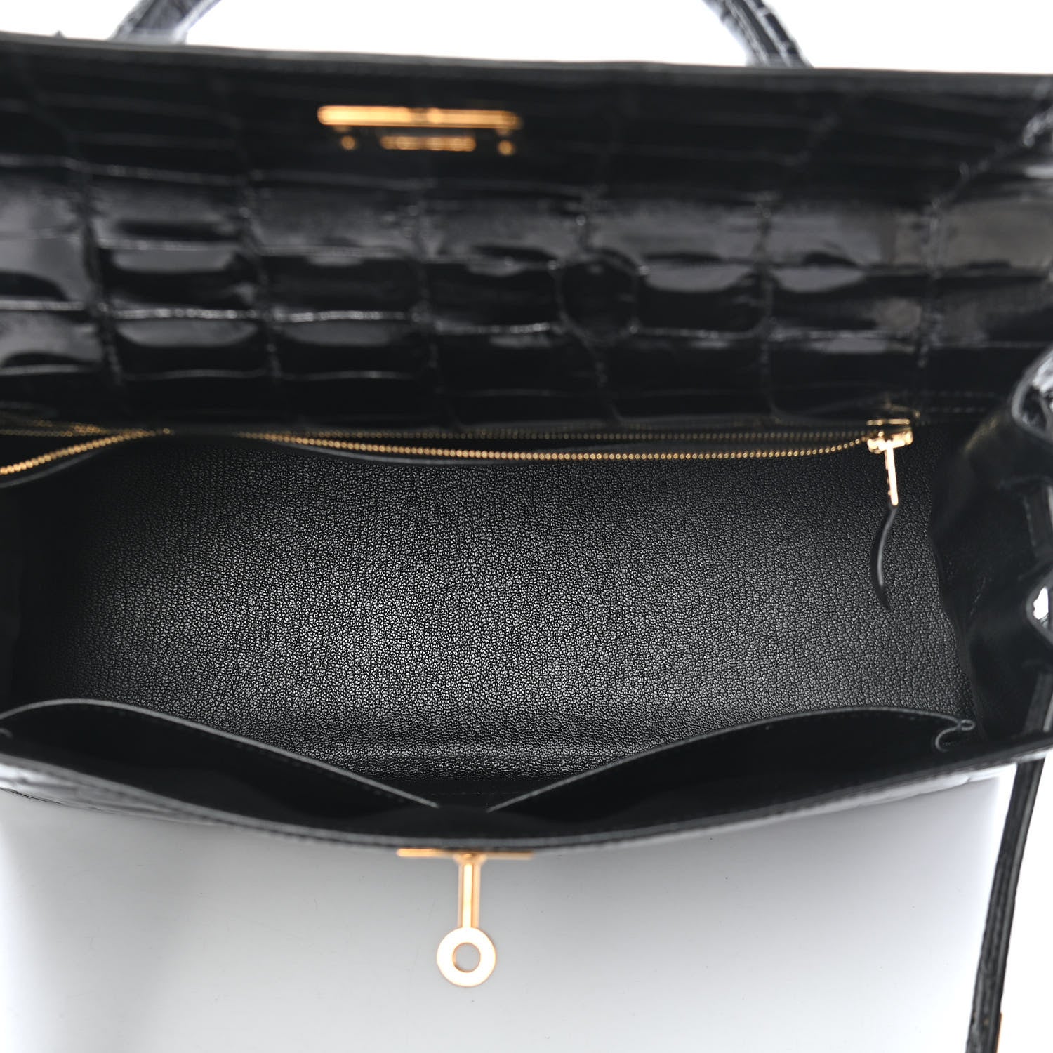 Hermes Shiny Niloticus Crocodile Kelly Sellier 32 Black 4 of 10