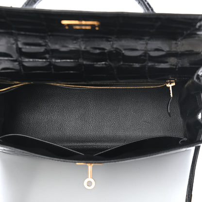 Hermes Shiny Niloticus Crocodile Kelly Sellier 32 Black 4 of 10