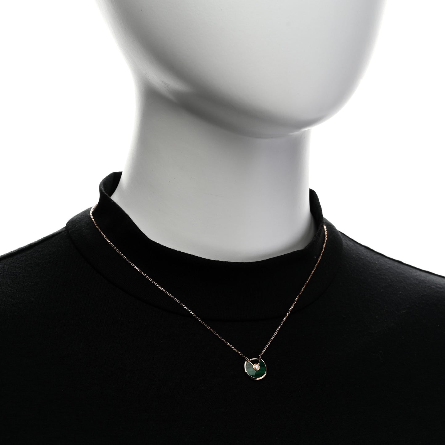 18K Pink Gold Diamond Malachite XS Amulette de Cartier Pendant Necklace