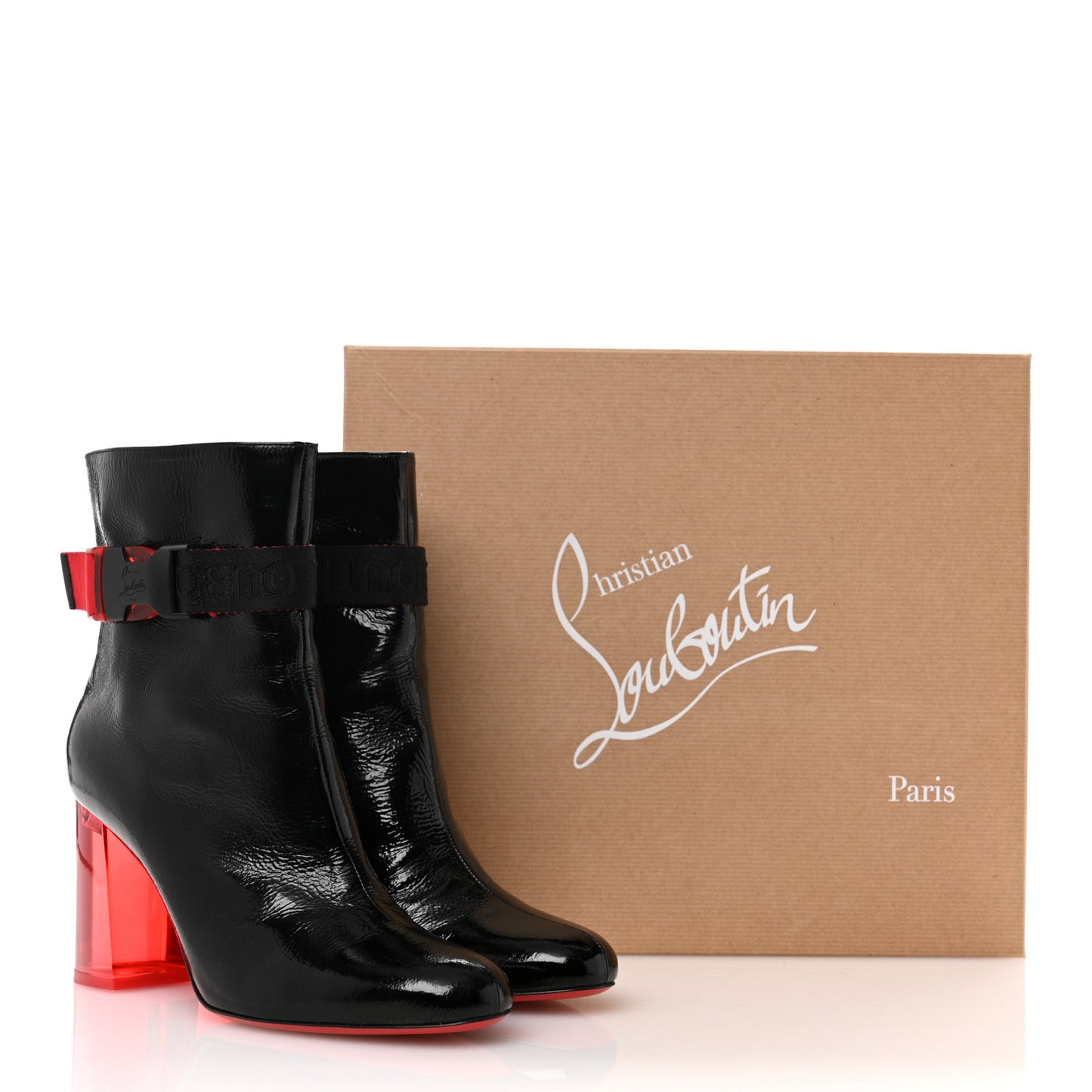 Patent Vogue Plexi Telesiege 85 Ankle Boots 38.5 Black Loubi Transparent