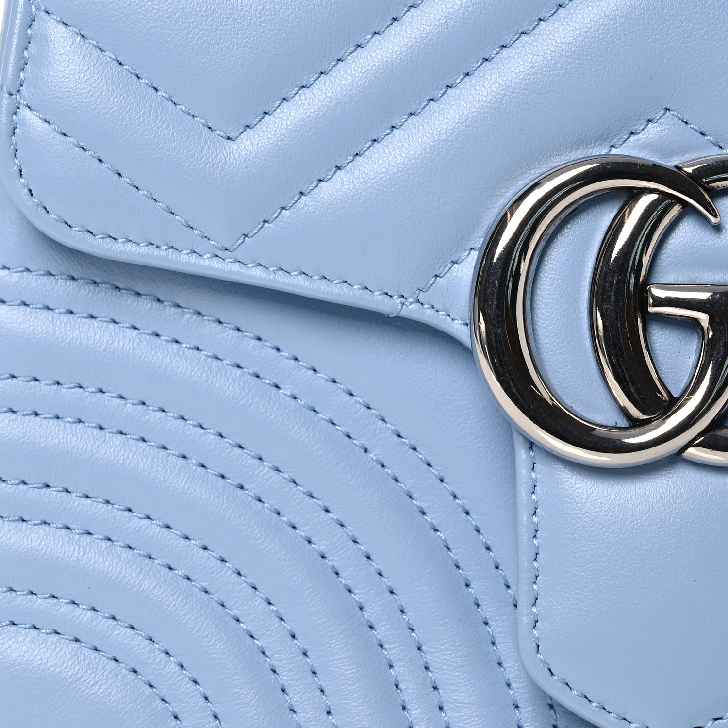 Gucci Calfskin Matelasse Mini GG Marmont Top Handle Shoulder Bag Porcelain Light Blue 8 of 16