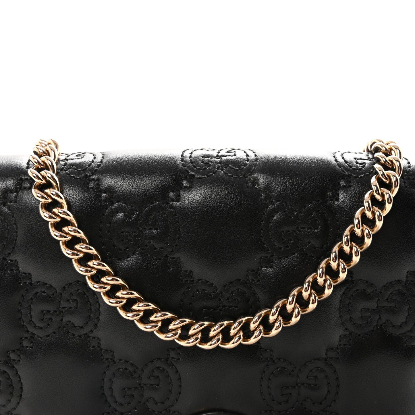 Calfskin GG Matelasse Chain Wallet Black