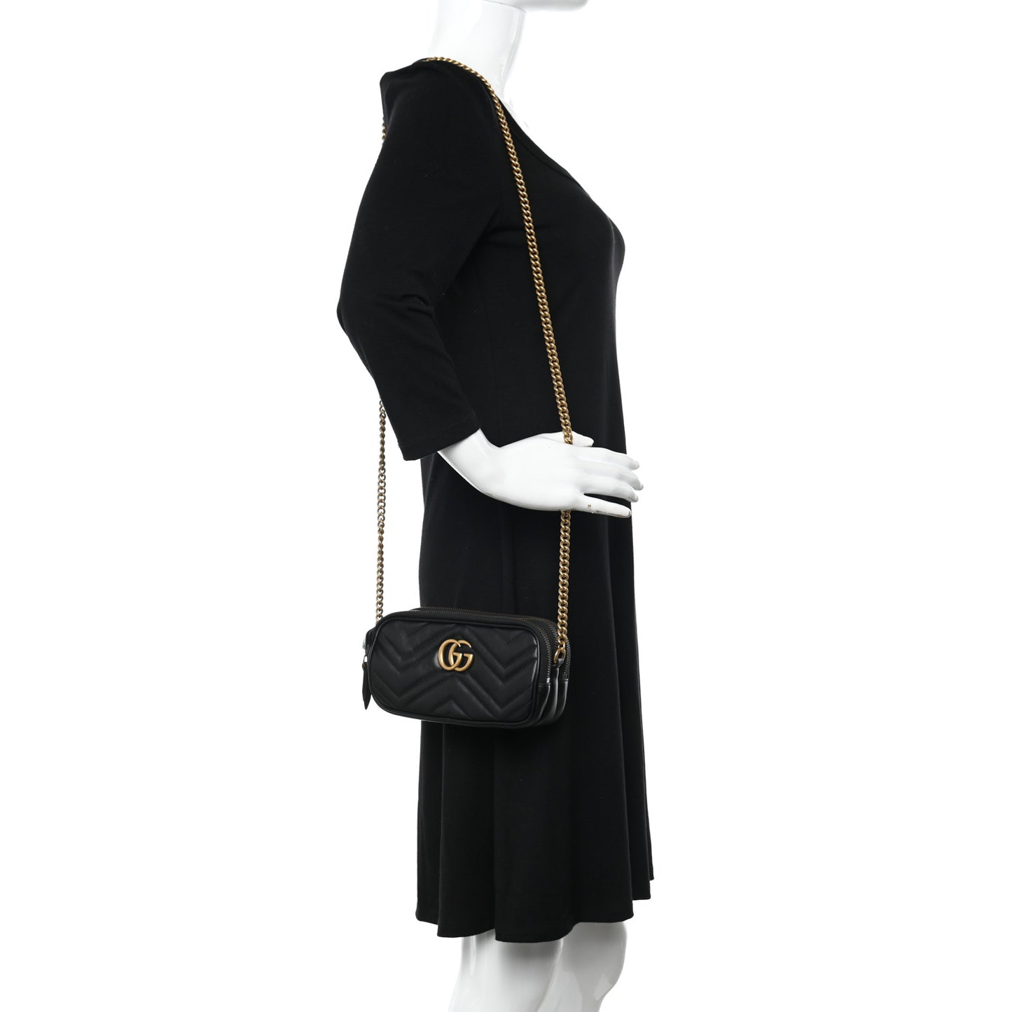 Calfskin Matelasse Mini GG Marmont Chain Crossbody Bag Black