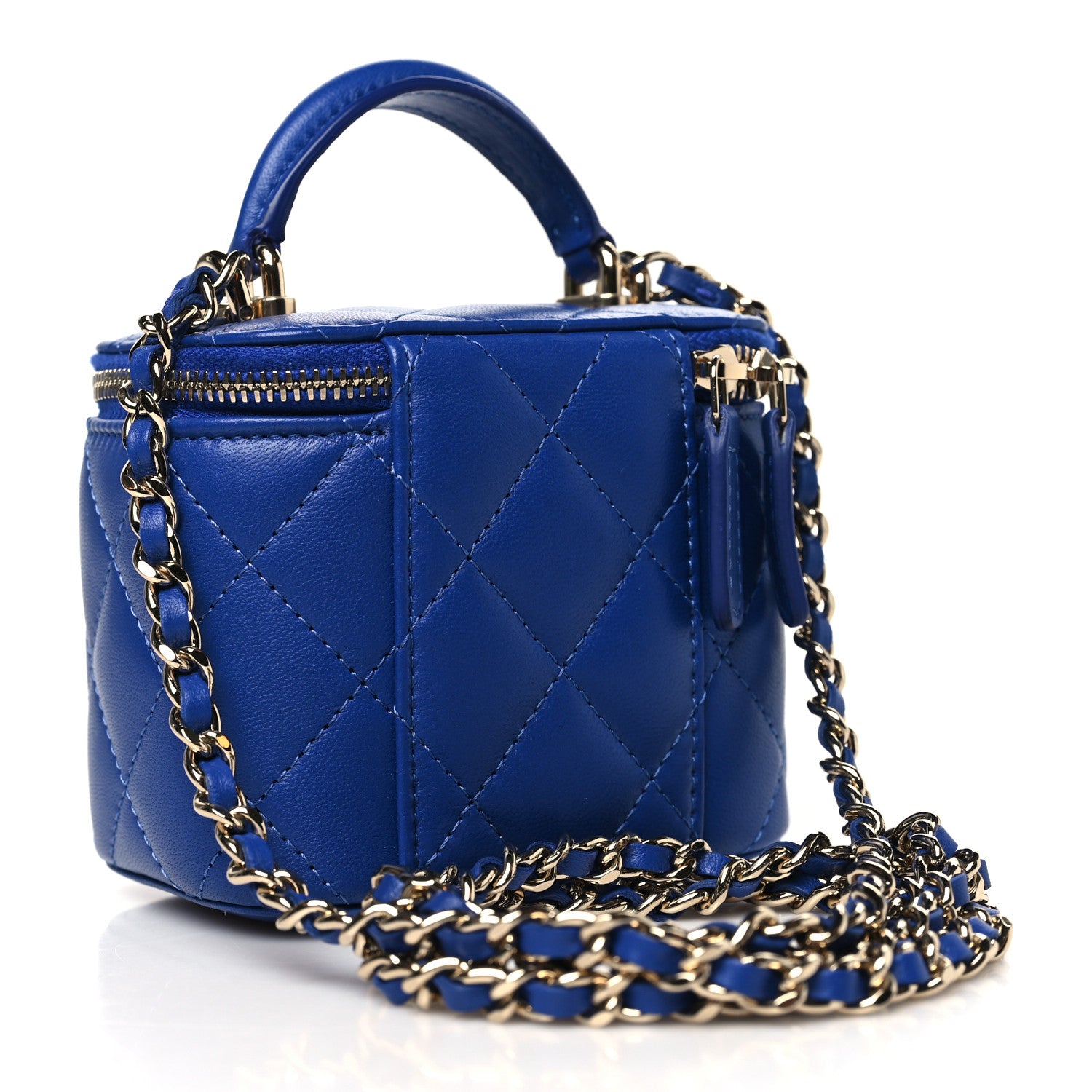 Chanel Lambskin Quilted Top Handle Mini Vanity Case With Chain Blue 3 of 10