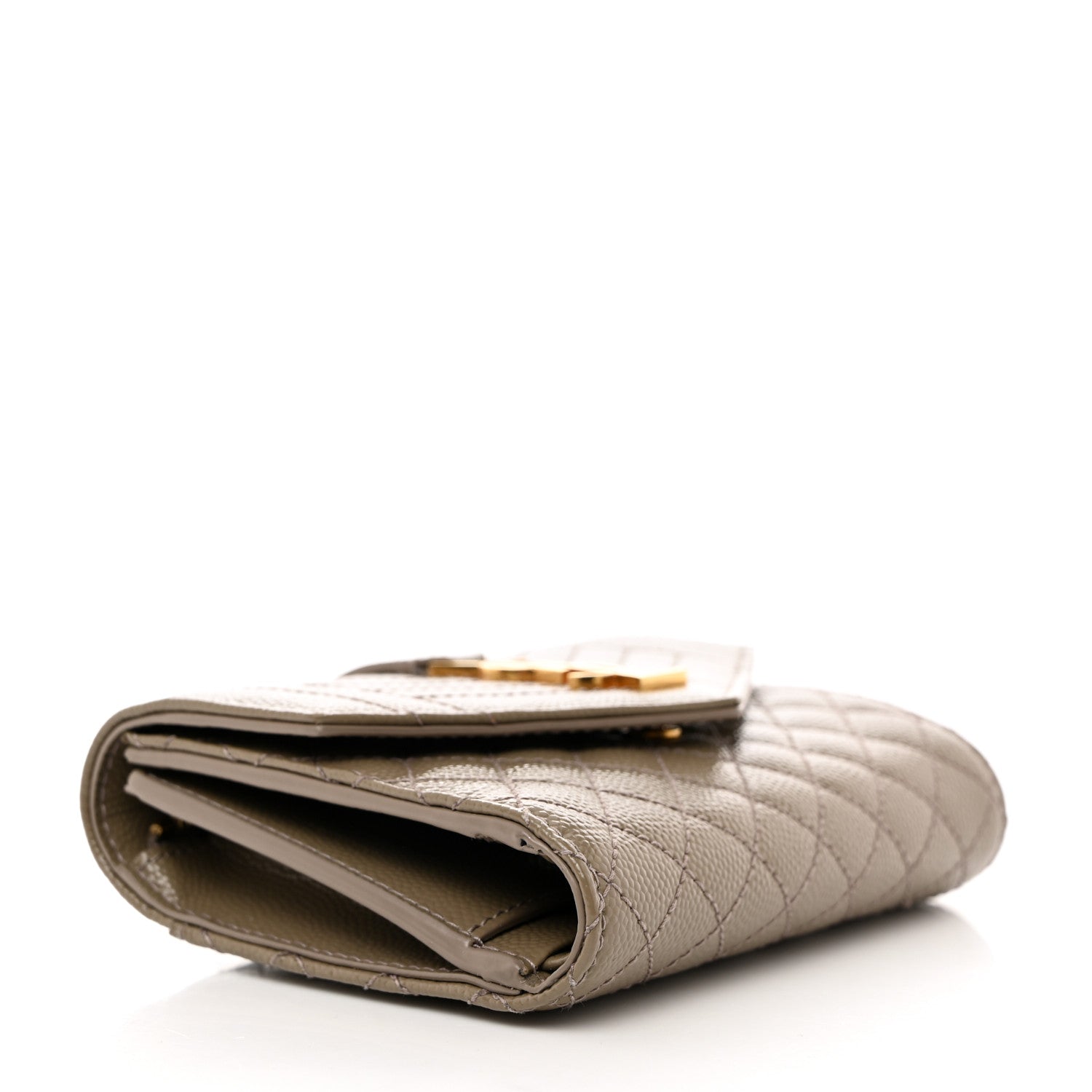 Saint Laurent Grain De Poudre Mixed Matelasse Triquilt Monogram Compact Tri Fold Wallet Greyish Brown 4 of 8